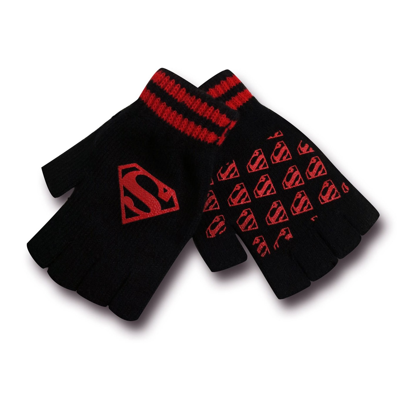 Superman Men's Black and Red Fingerless Gloves