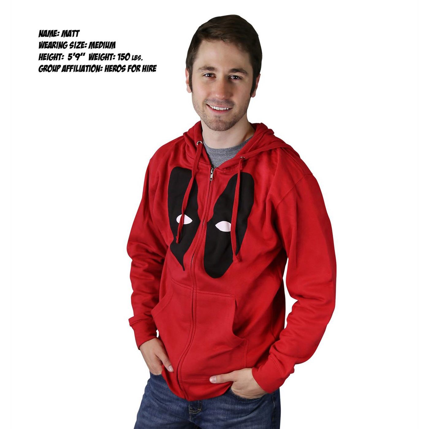 Deadpool Mask Zip-Up Red Hoodie