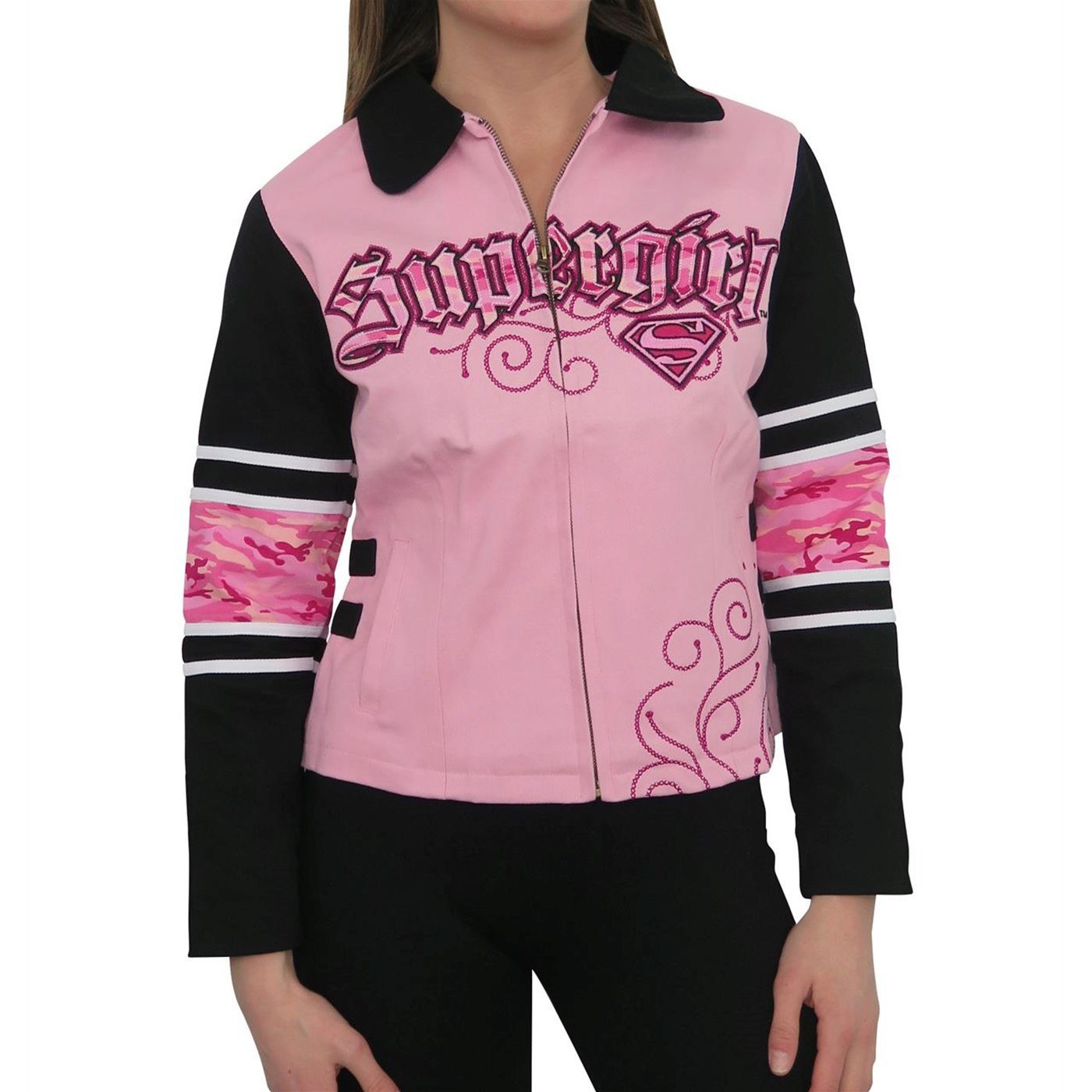 Supergirl Pink Camo Symbol Women's Canvas Jacket