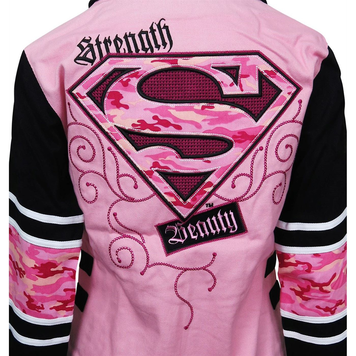 Supergirl Pink Camo Symbol Women's Canvas Jacket