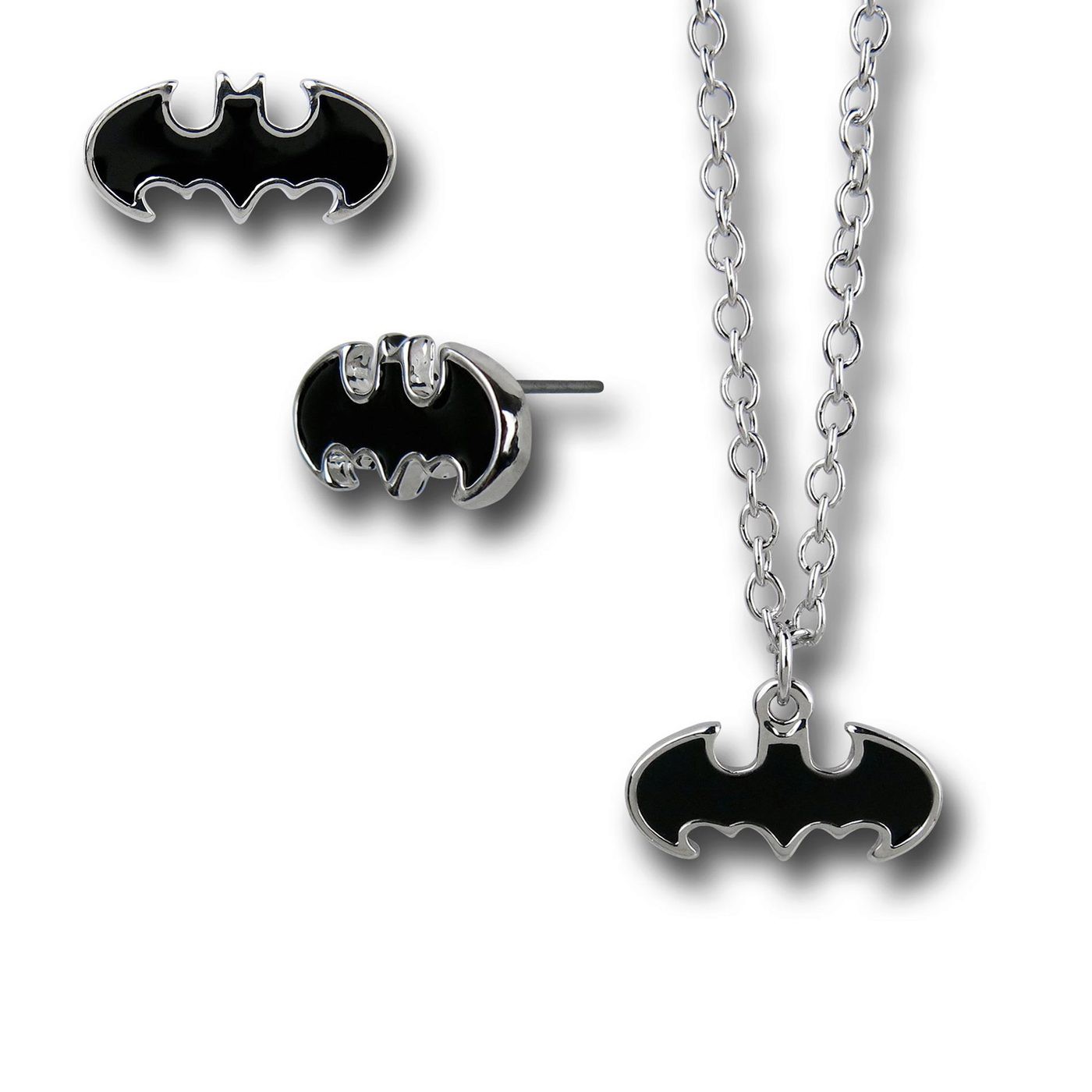 Batman Enamel Necklace and Earrings Set