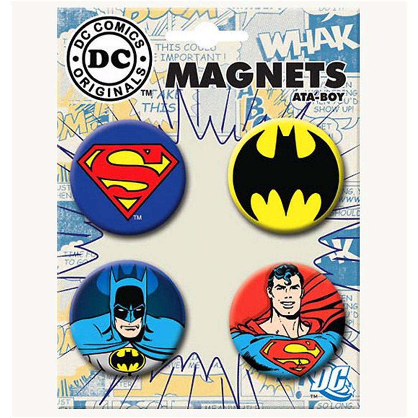Superman and Batman Magnet Button Heroes and Symbols 4 Pack