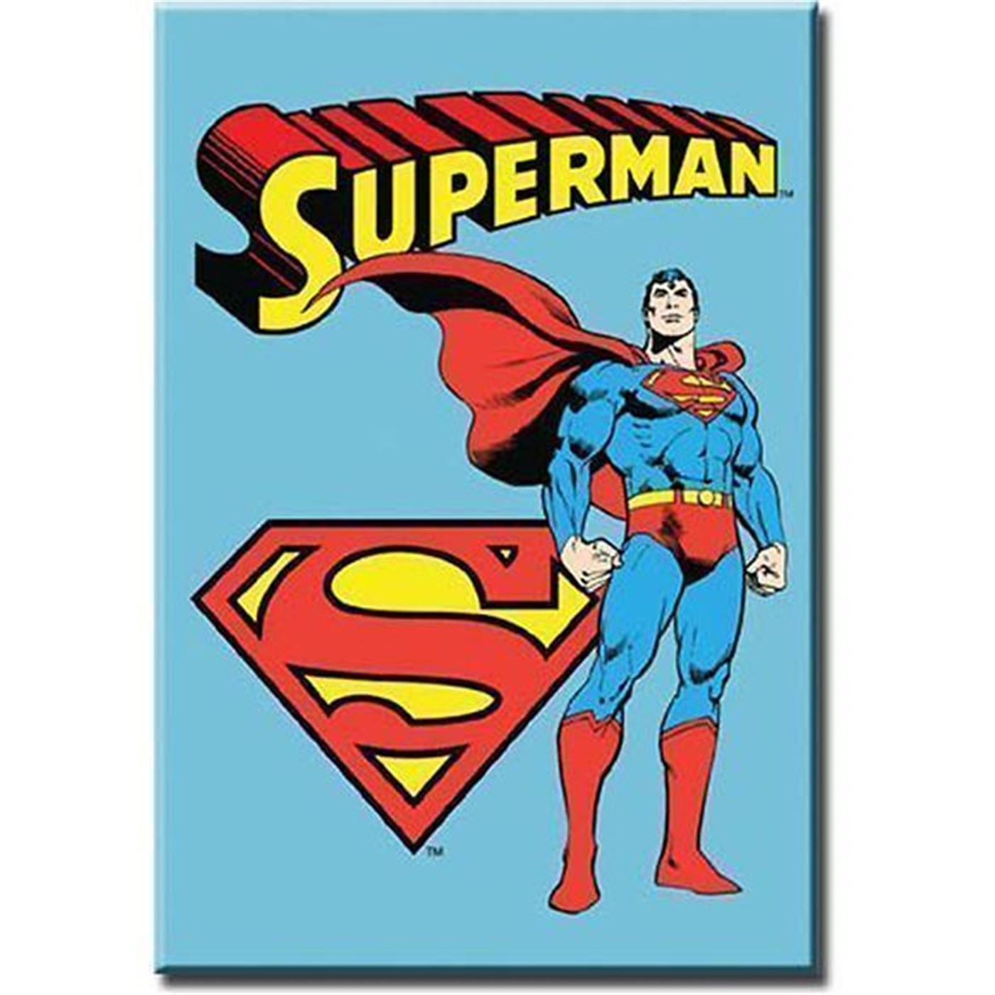Superman Stands by Symbol Retro Magnet
