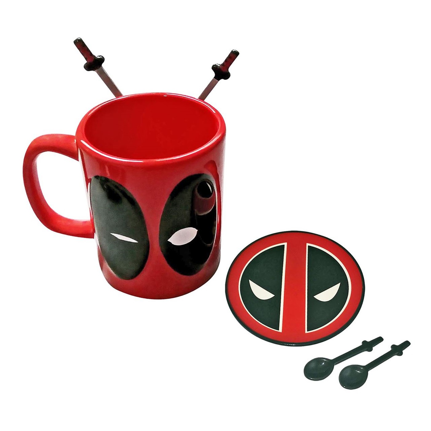 Deadpool Coffee Mug with Spoons & Coaster
