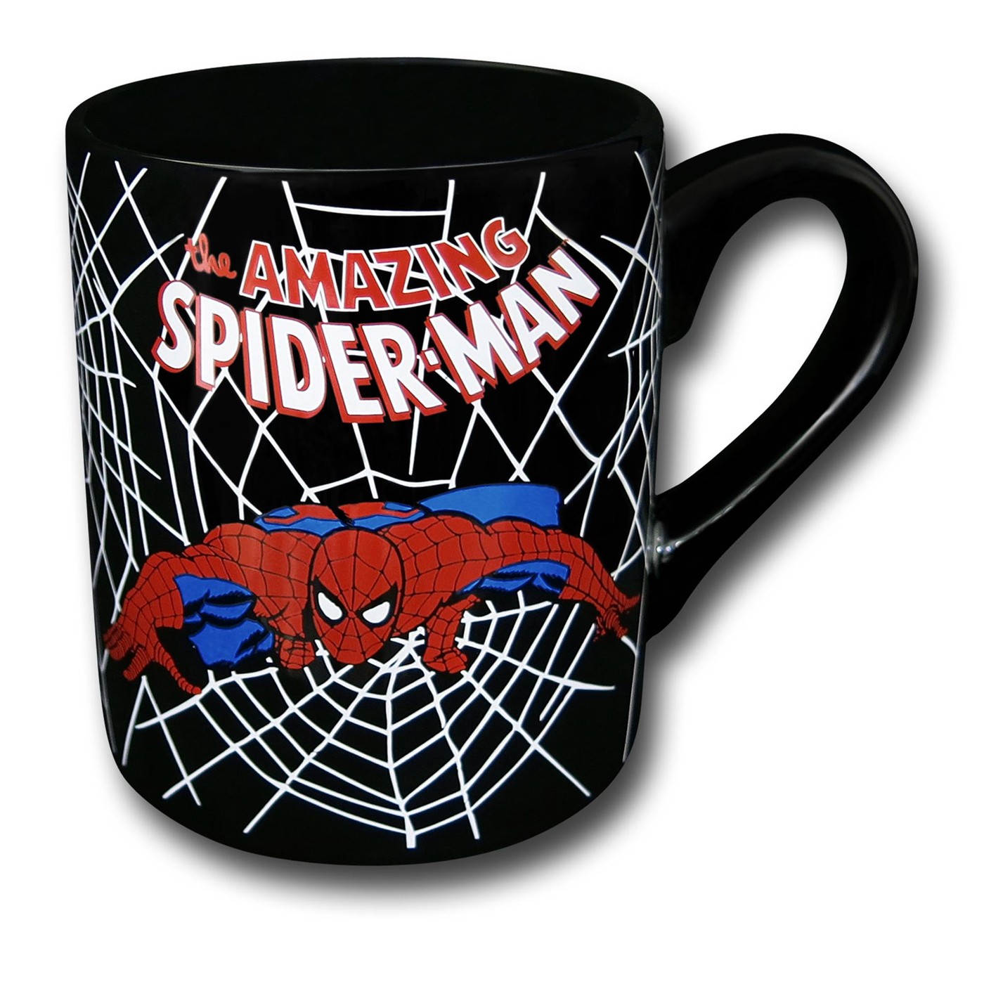 Amazing Spiderman on Web Black Ceramic Mug