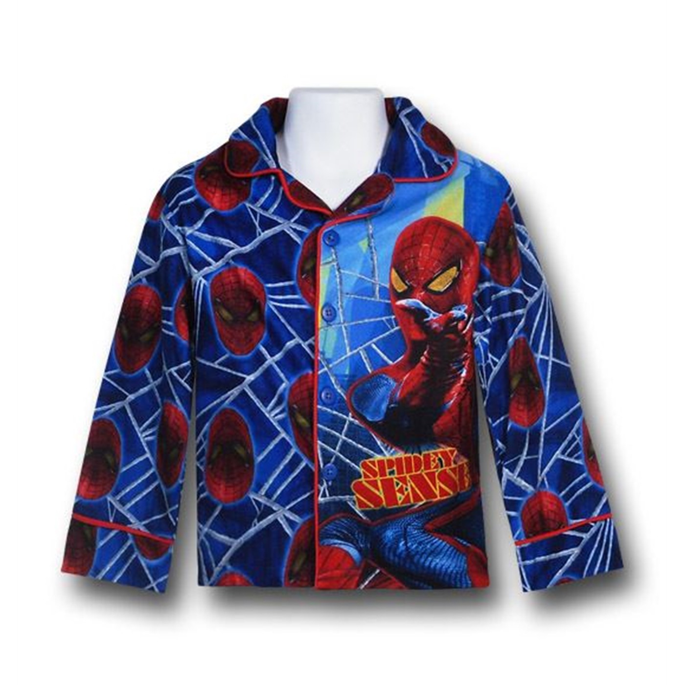 Spiderman Kids Button-Up Blue Spider Sense Pajamas