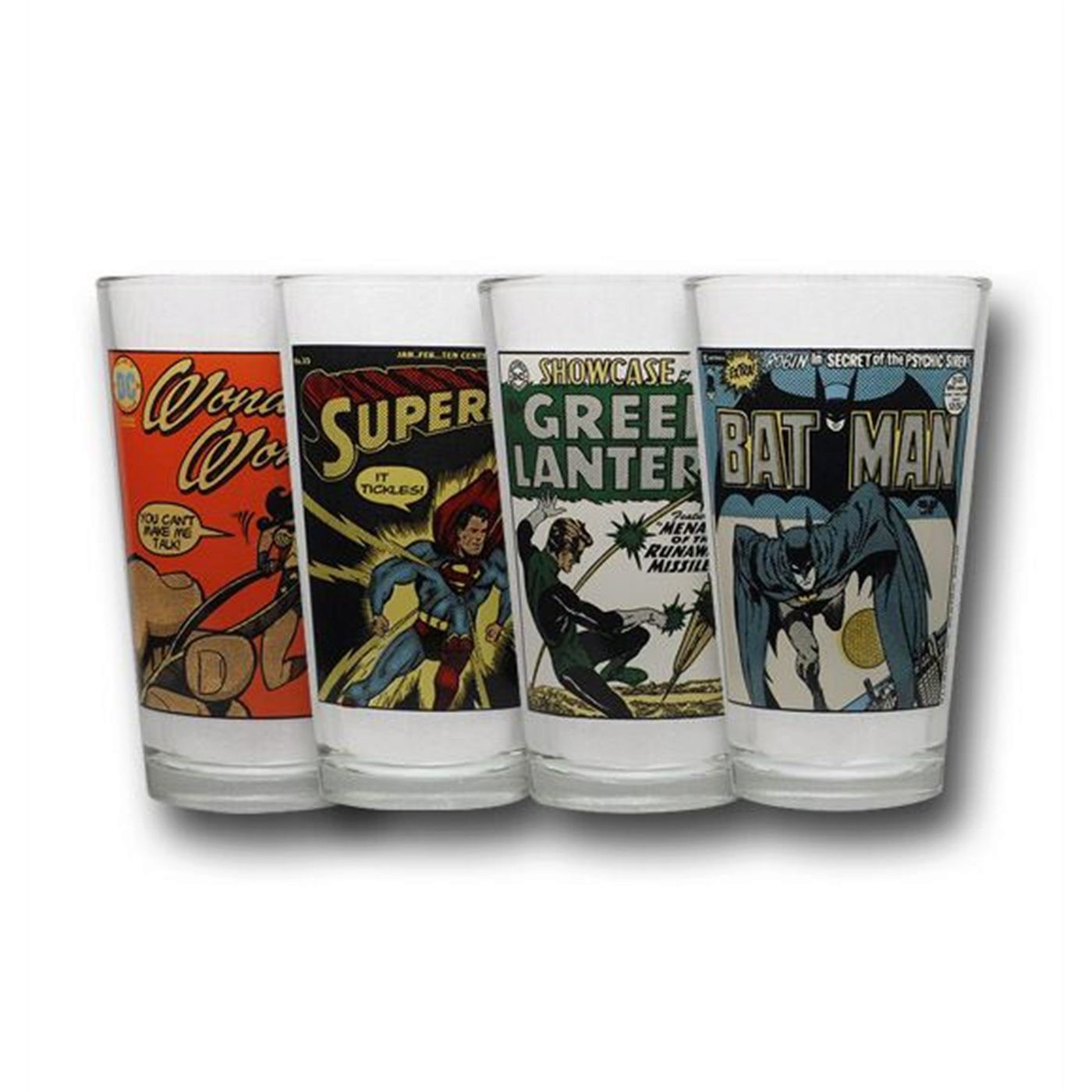 DC JLA Comic Wrap 4 Pack Pint Glass Set