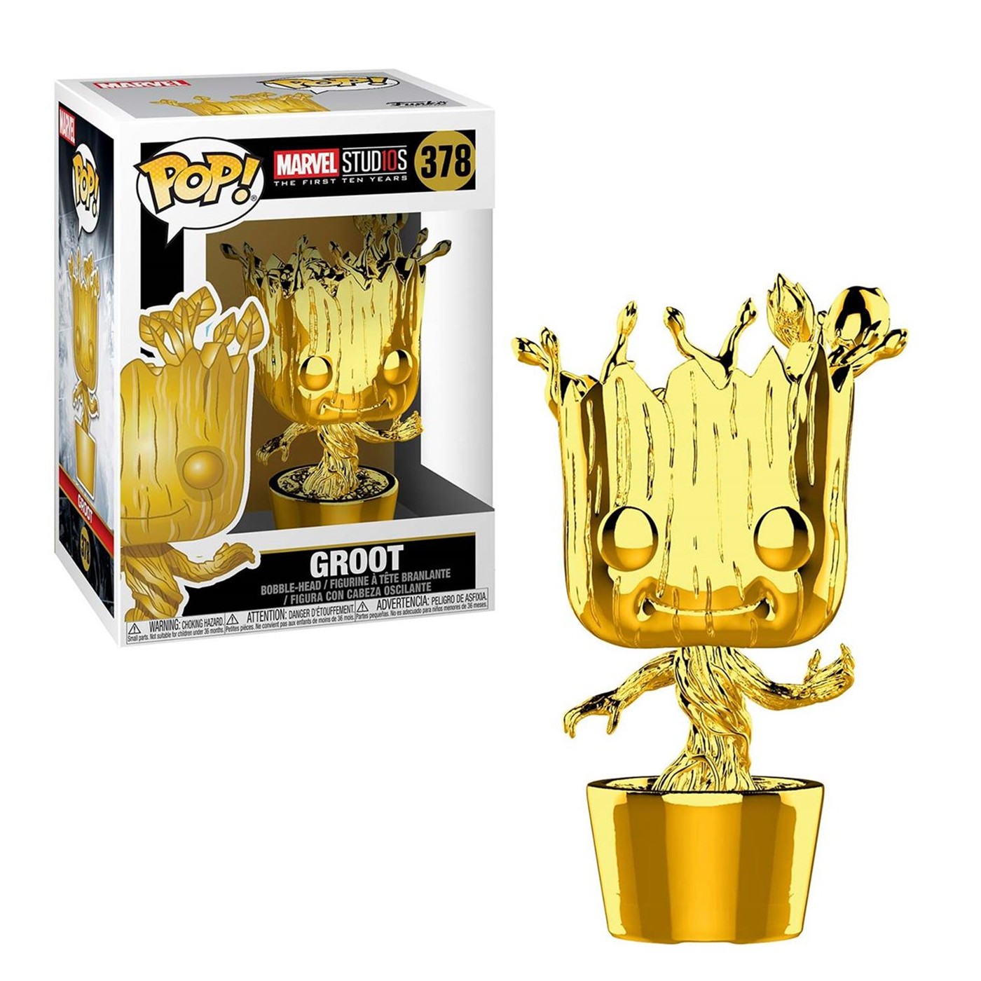 Marvel Studios 10th Anniv Baby Groot Funko Gold Chrome Pop Bobble Head