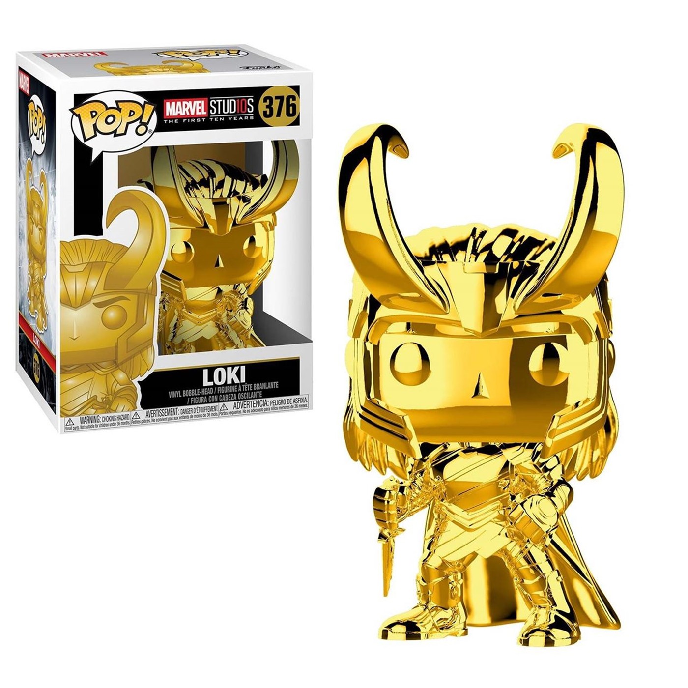 Marvel Studios 10th Anniv Loki Gold Chrome Funko Pop Bobble Head