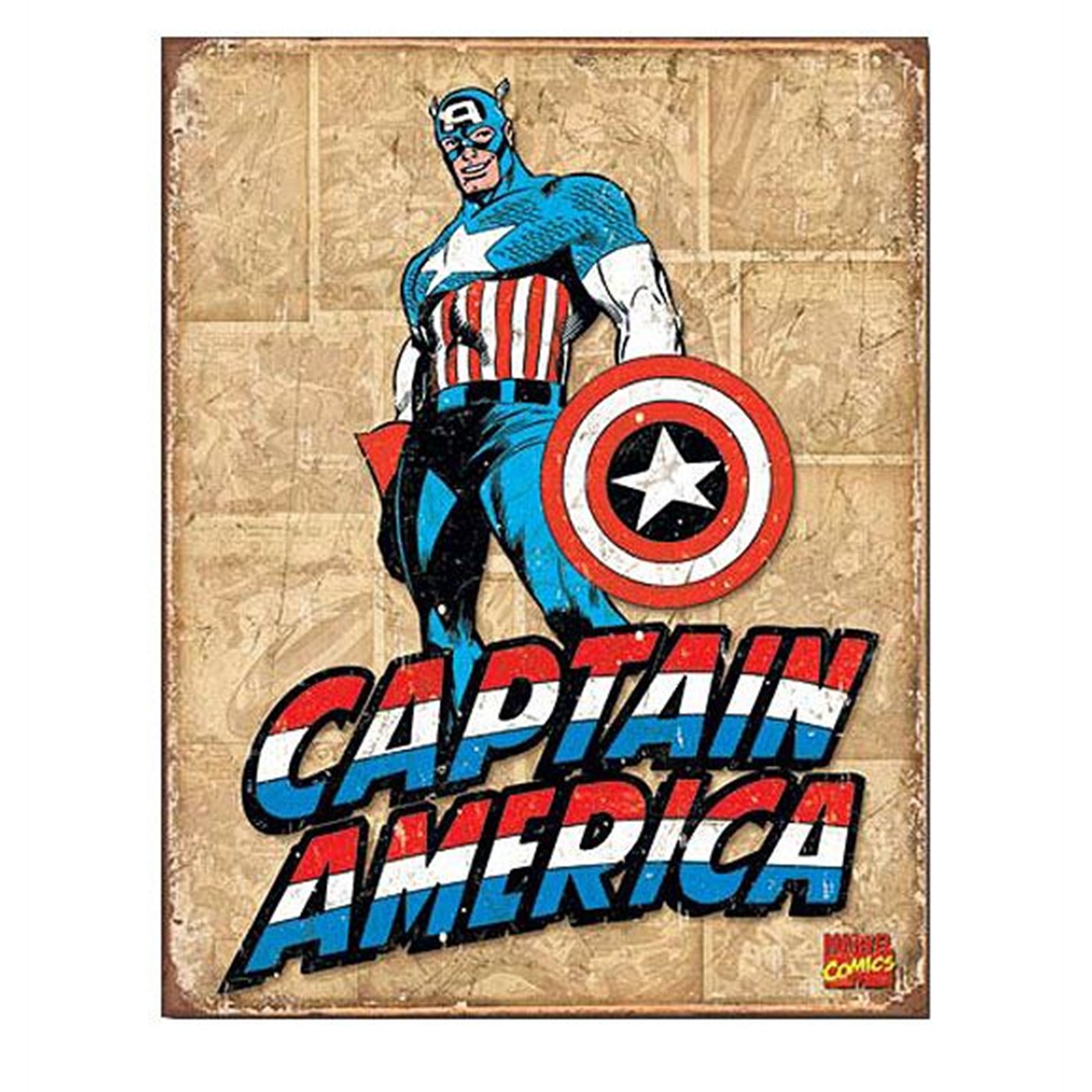 Captain America Vintage Sepia Panels Tin Sign