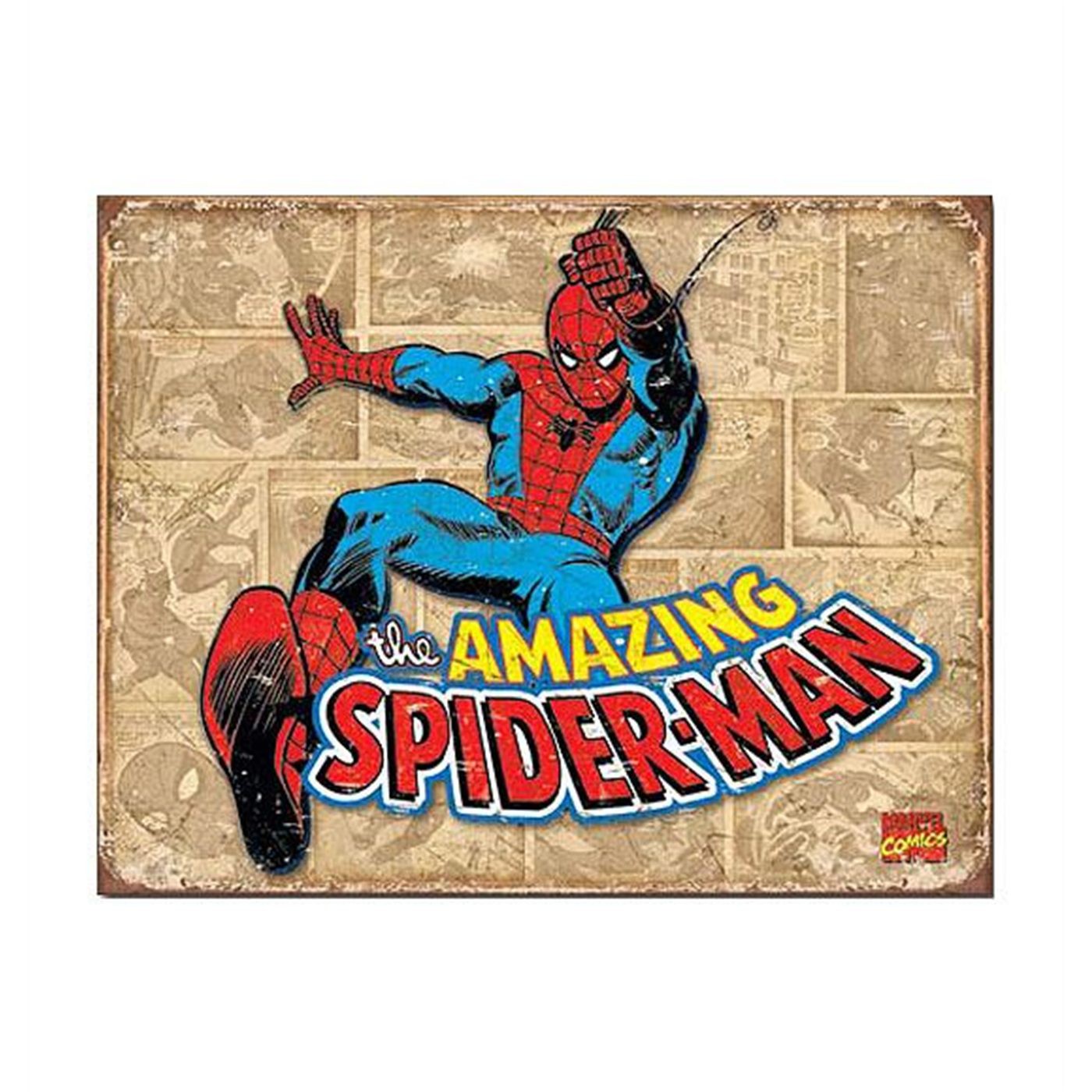 Spider-Man Vintage Sepia Panels Tin Sign