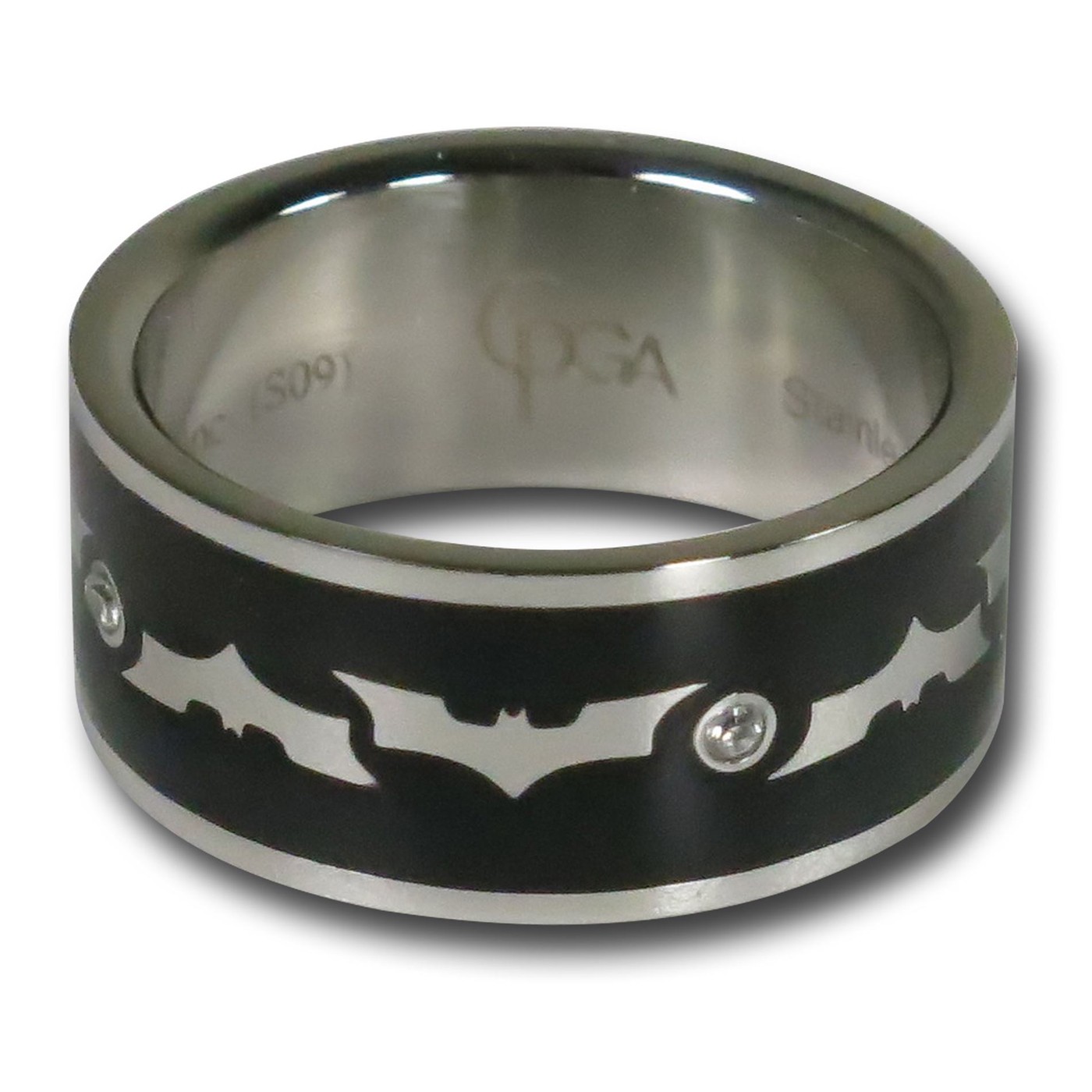 Batman Black Band Silver Symbols Ring