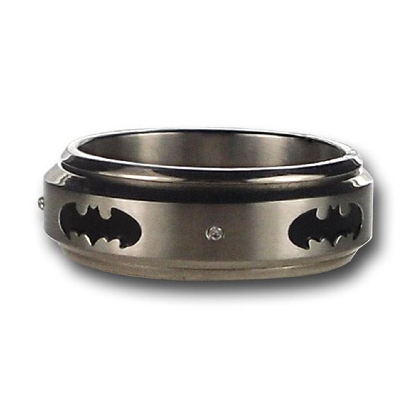 Batman Symbol Silver Stud Spinner Ring