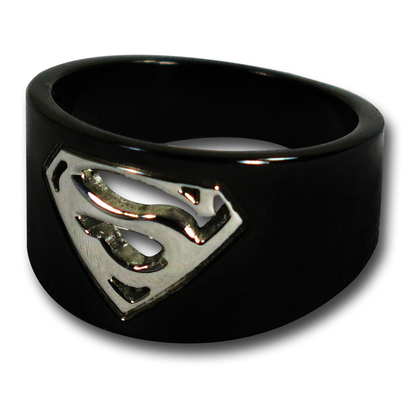 Superman Silver Symbol Black Ring