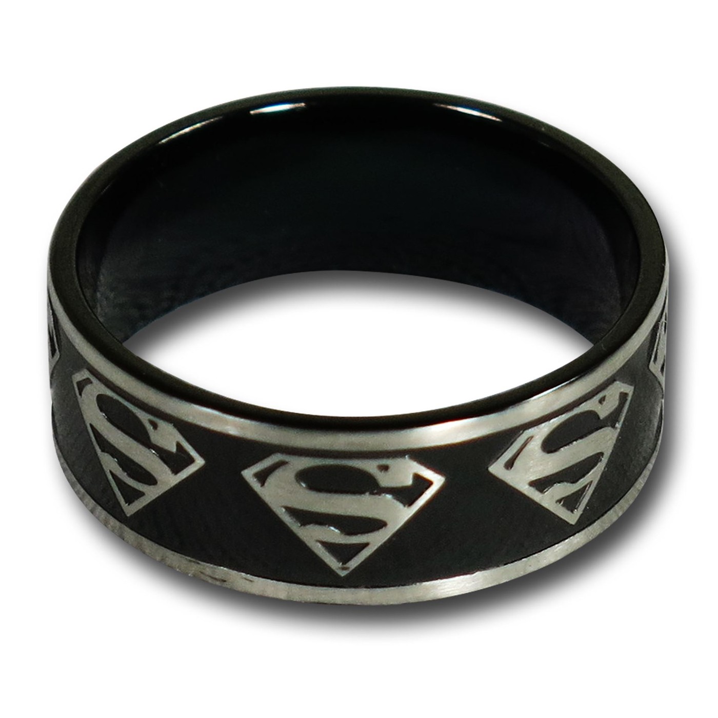 Superman Silver Symbols Band Black Ring