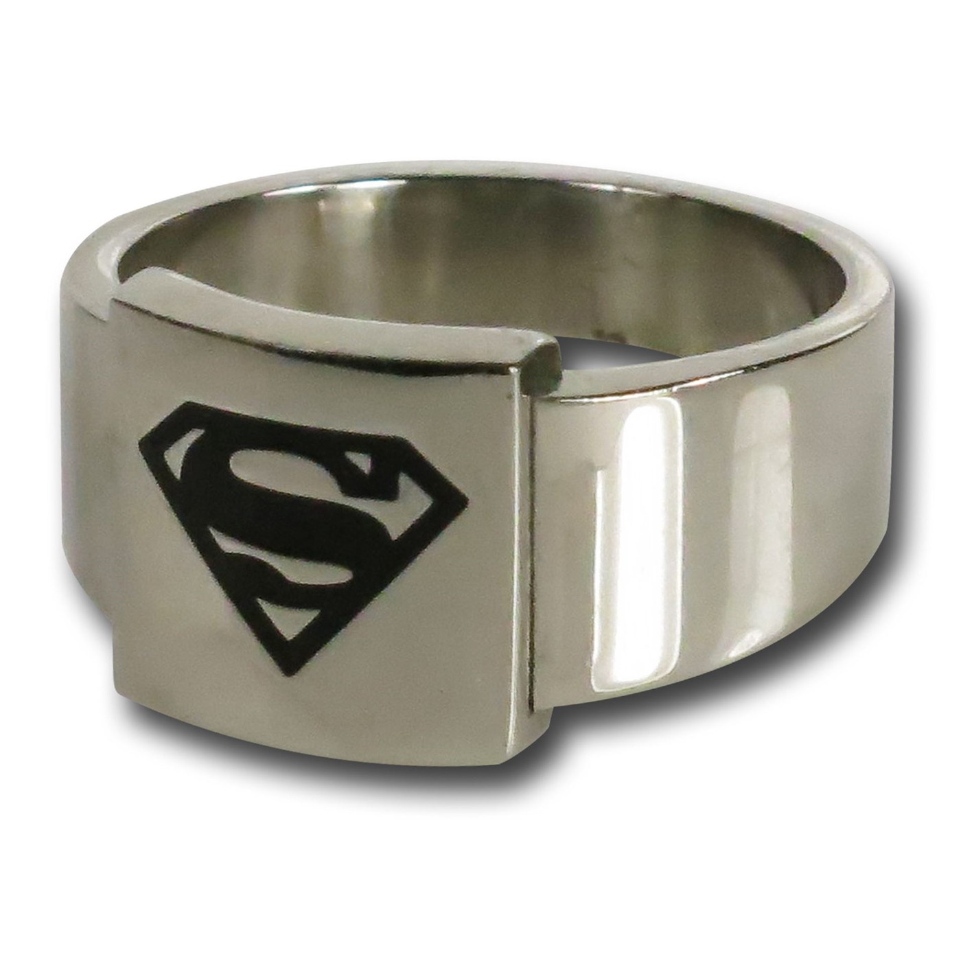 Superman Black Square Symbol Silver Ring