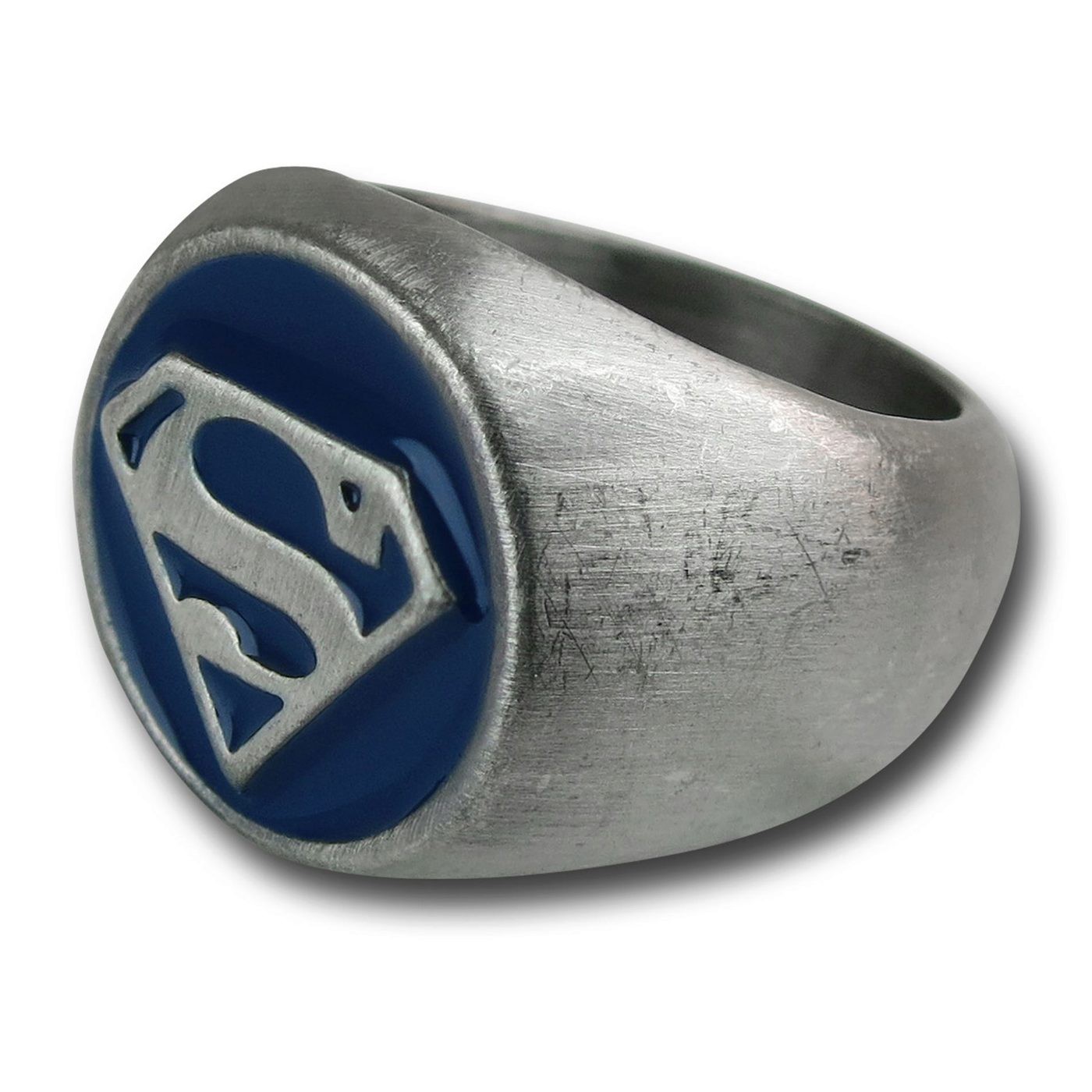 Superman Brushed Nickel Blue Embossed Ring