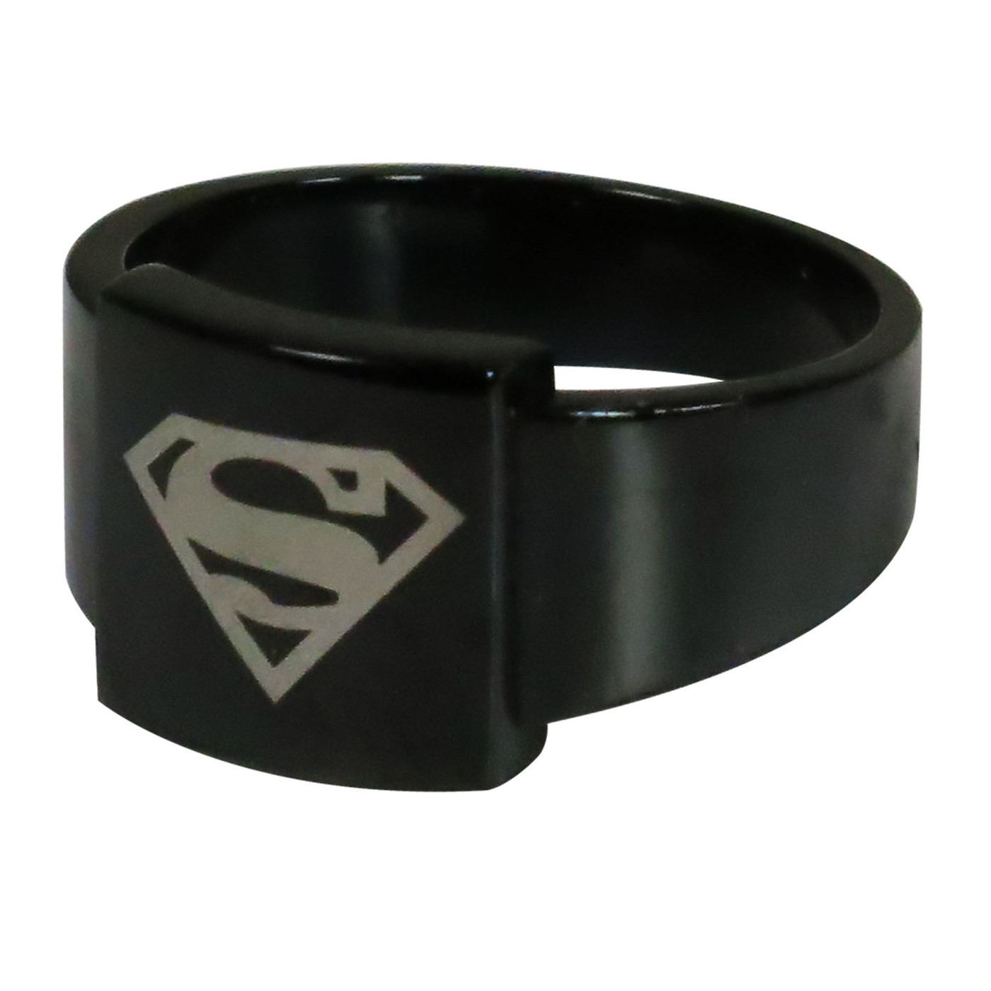 Superman Silver Square Symbol Black Ring