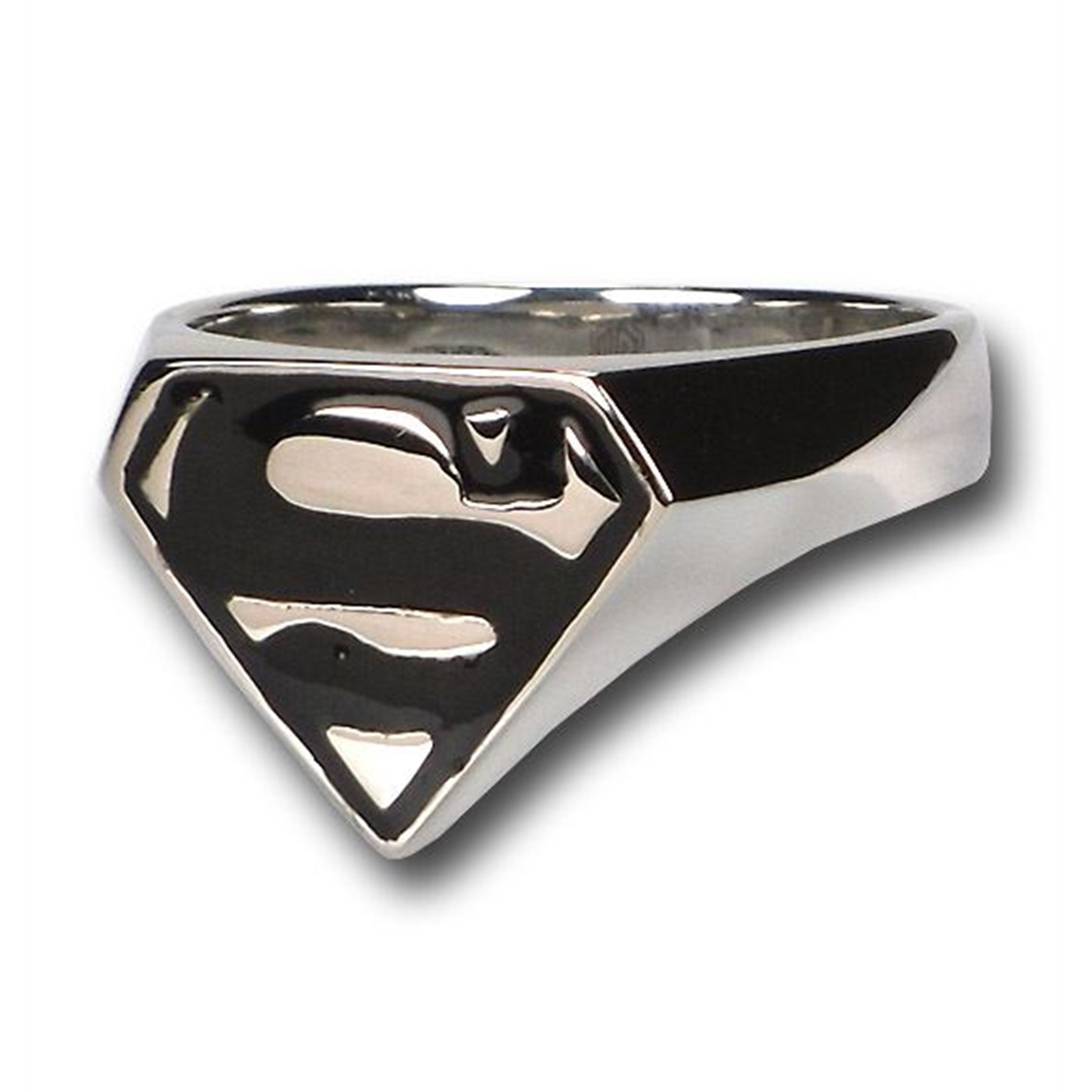 Superman Stainless Steel Black Shield Ring