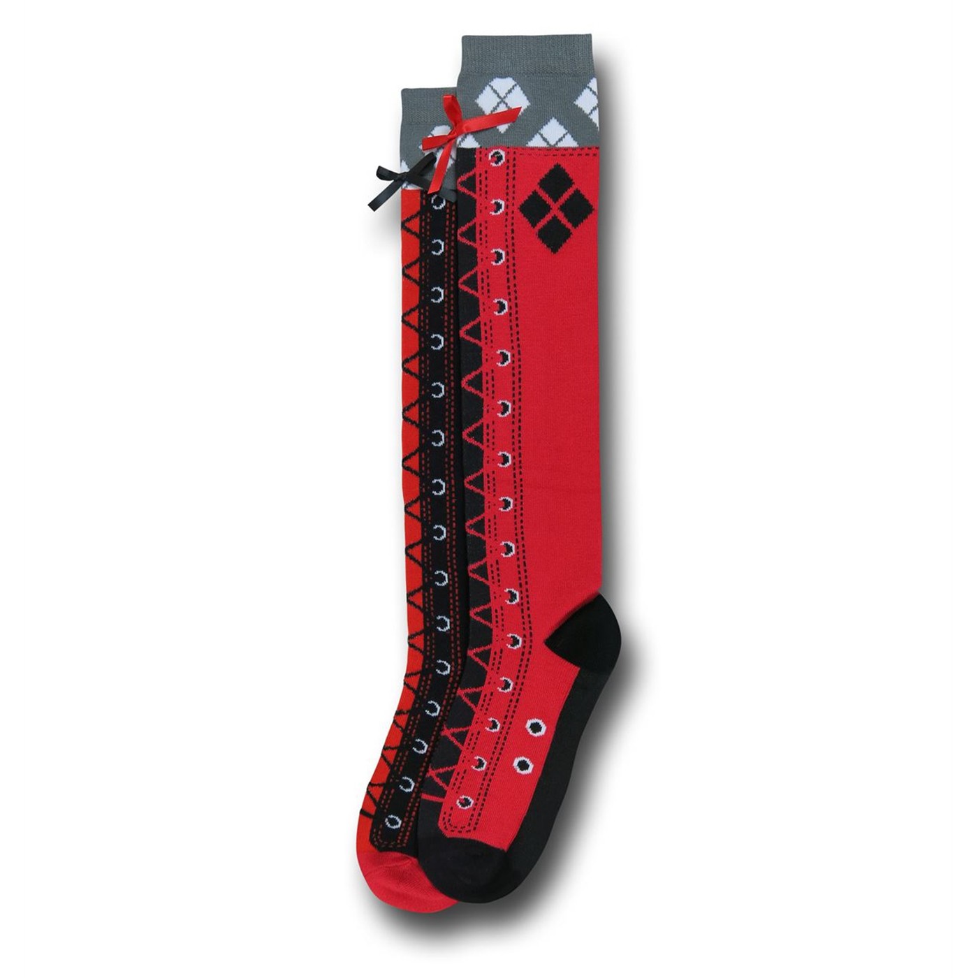 Harley Quinn Faux Lace Up Knee High Socks