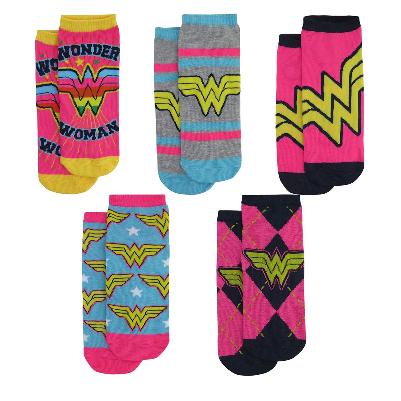 Wonder Woman Neon Women's Low Cut Sock 5-Pack