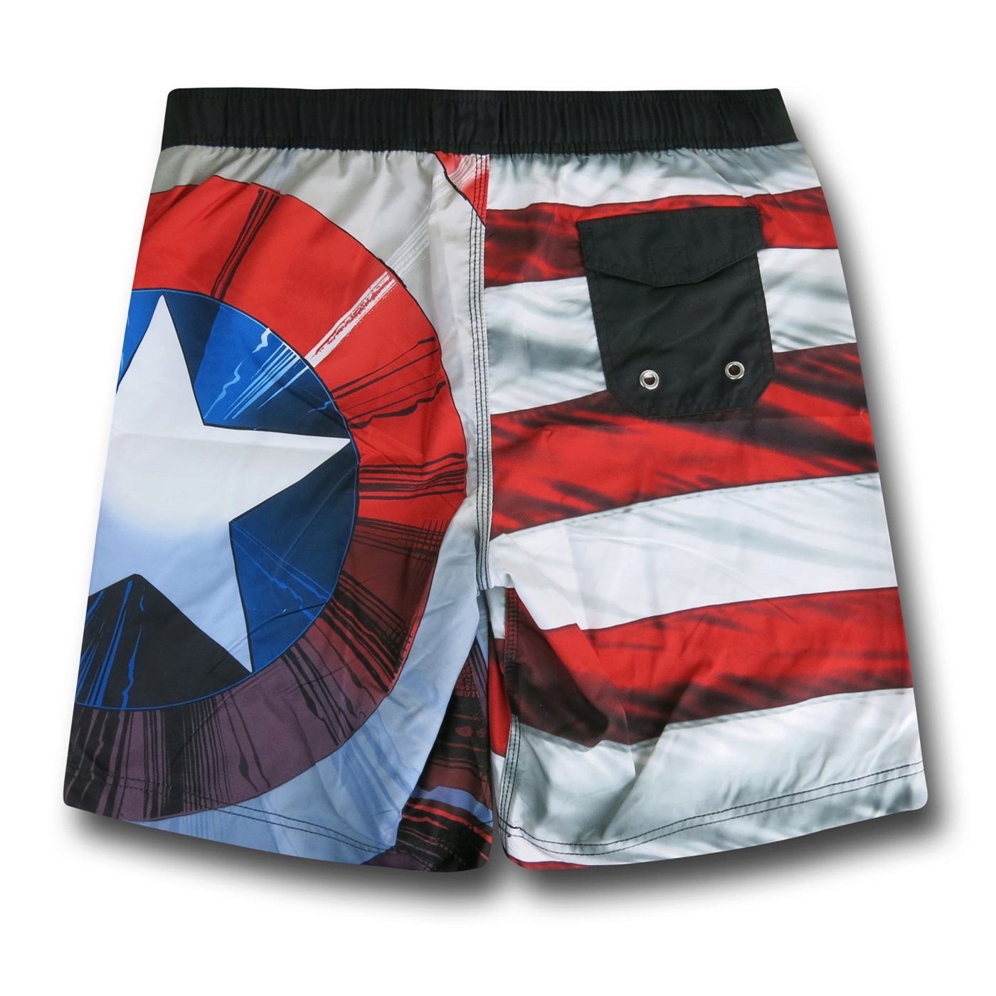 Captain America Flag Board Shorts w/ Rear Pocket