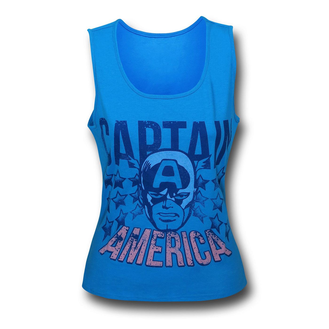 Captain America Face Women's Blue Fitted Tank Top