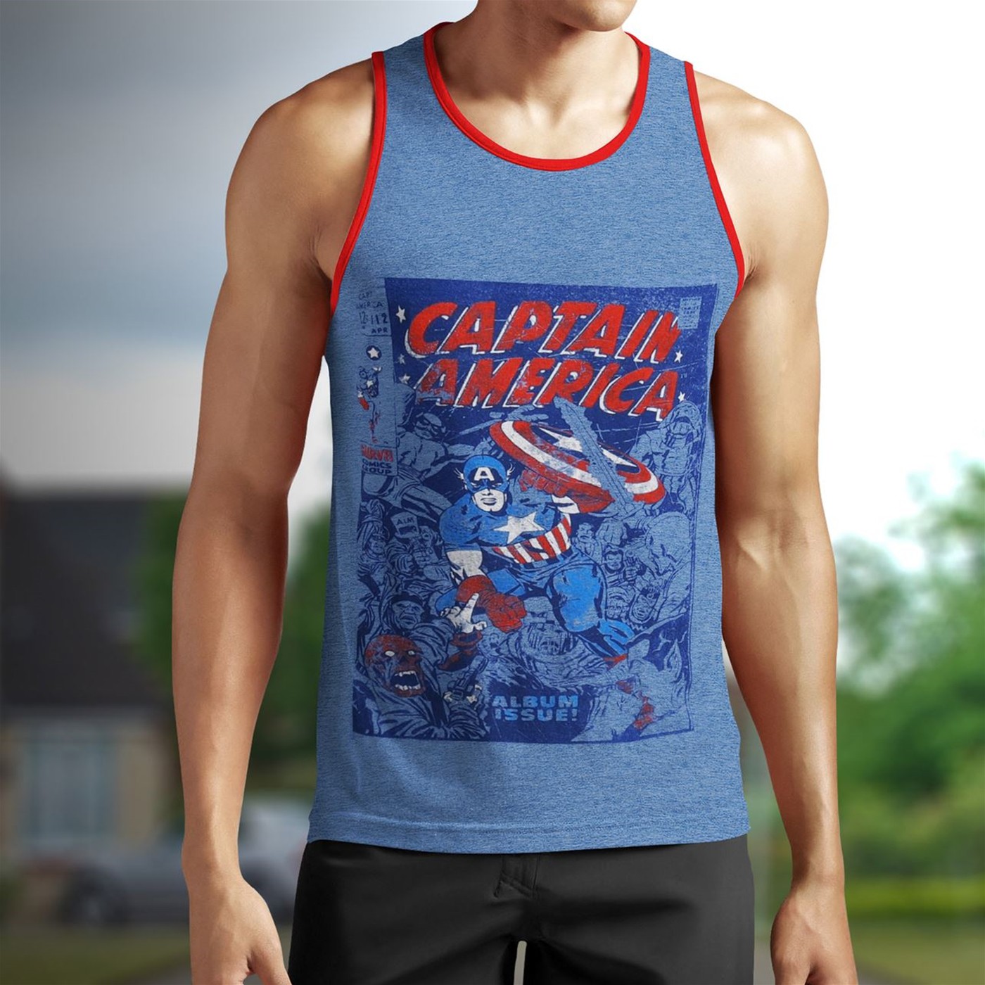 Captain America Blue and Red Men's Tank Top