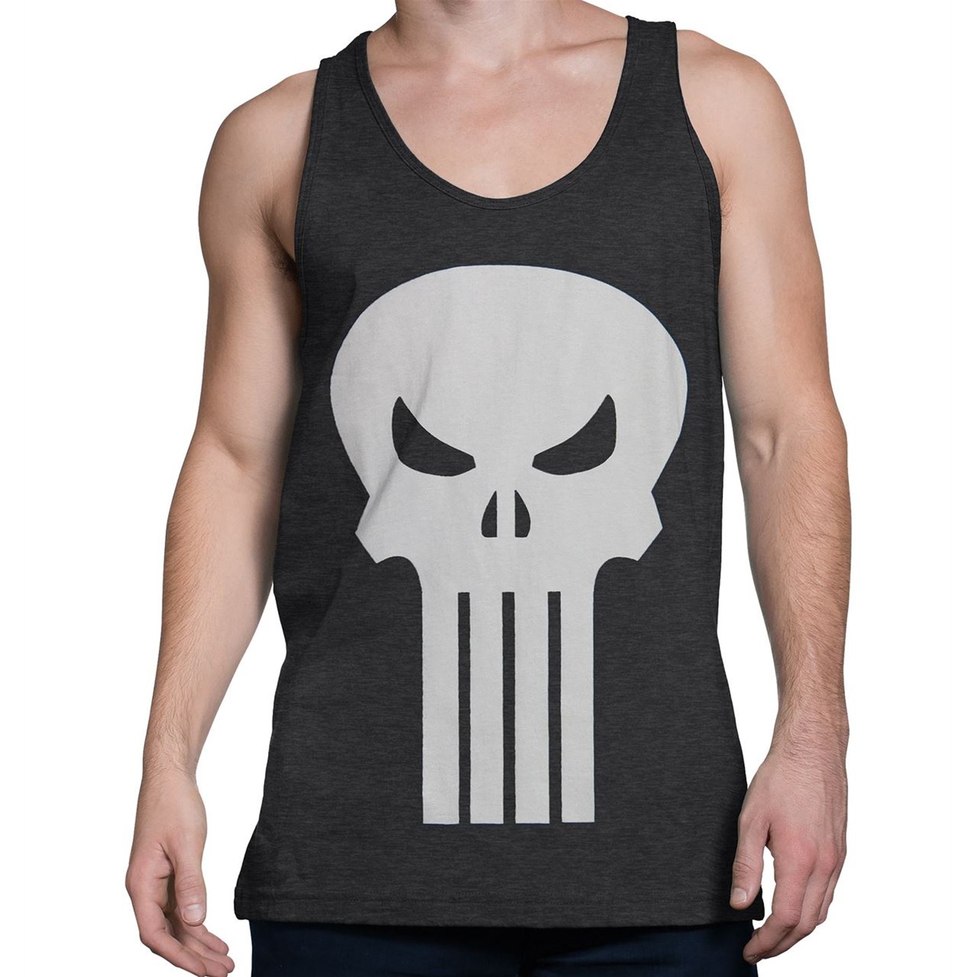 Punisher White Skull Heather Charcoal Tank Top