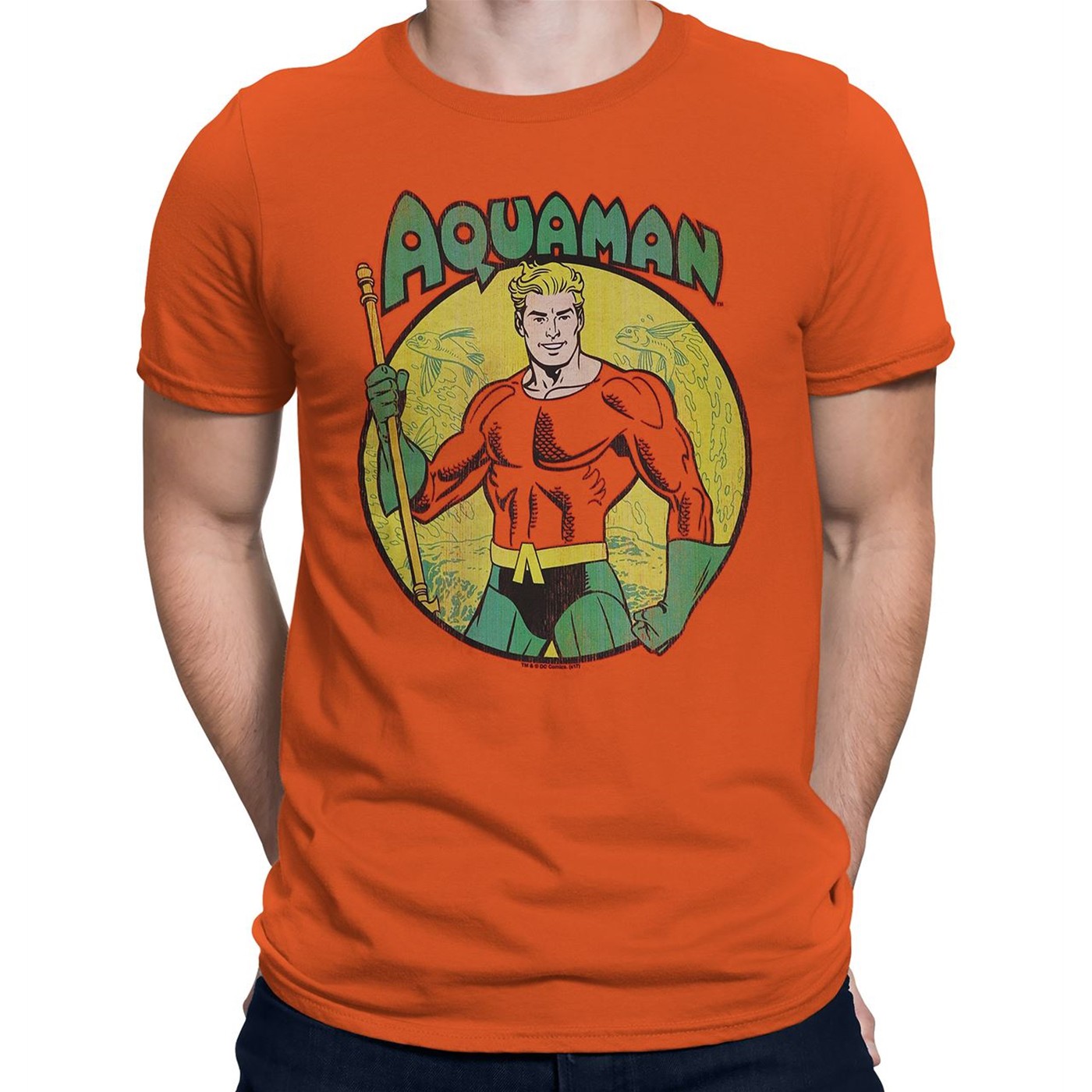 Aquaman Trident Bearing Circle Orange T-Shirt