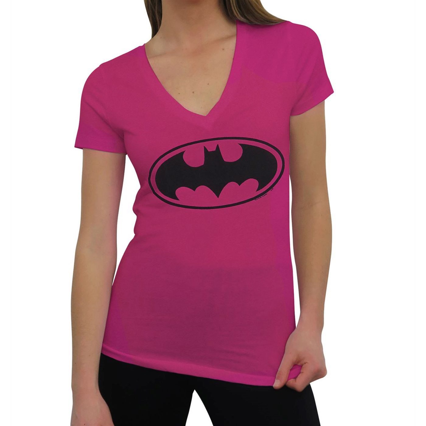 Batgirl Symbol Women's Pink V-Neck T-Shirt