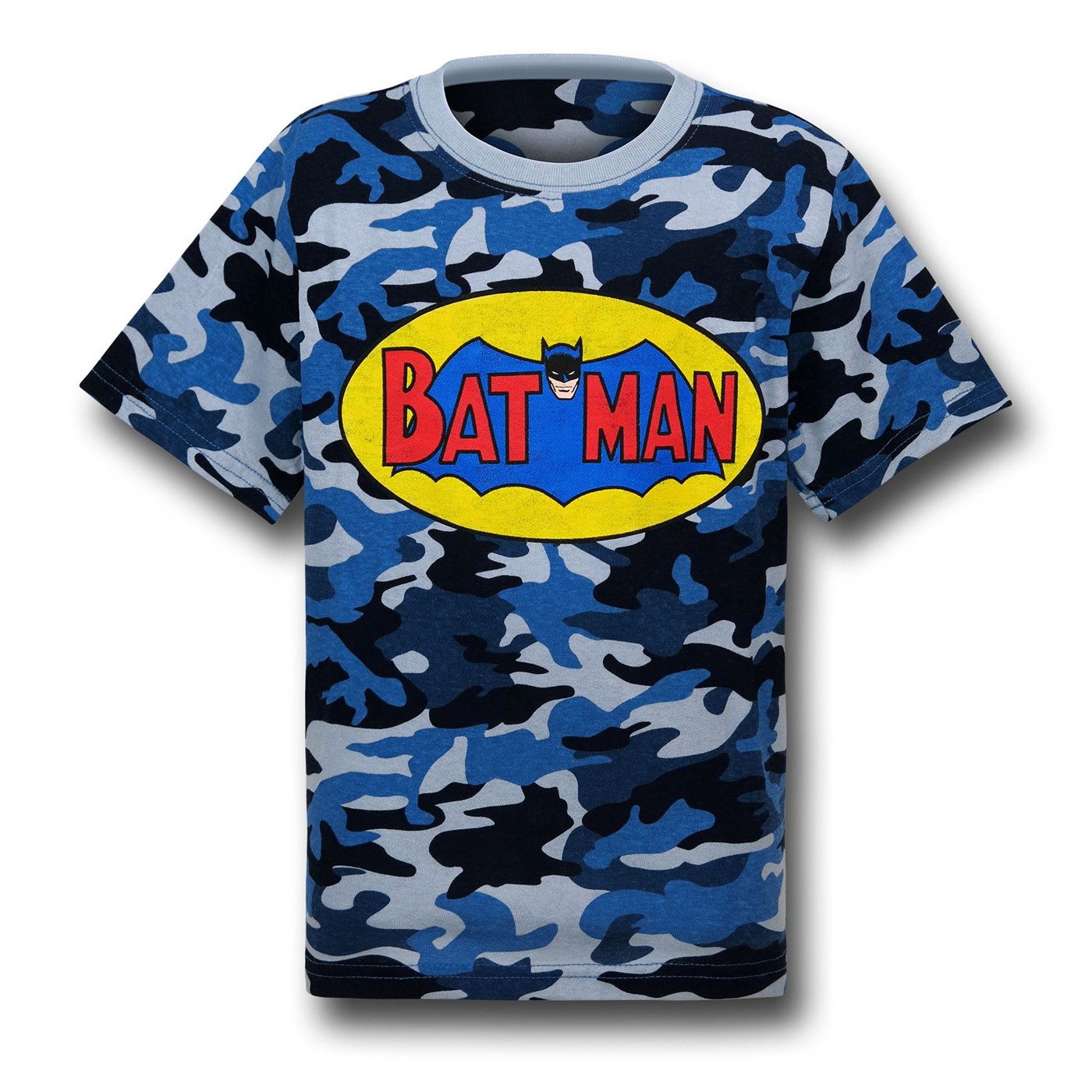 Batman Retro Logo Blue Camouflage Kids T-Shirt
