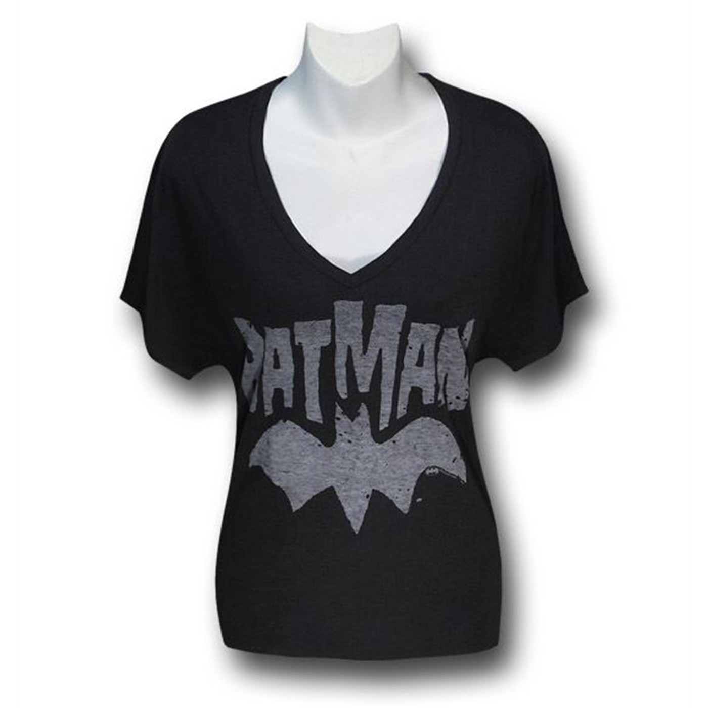 Batman White Logo Junk Food Juniors Loose Cut V-Neck T-Shirt
