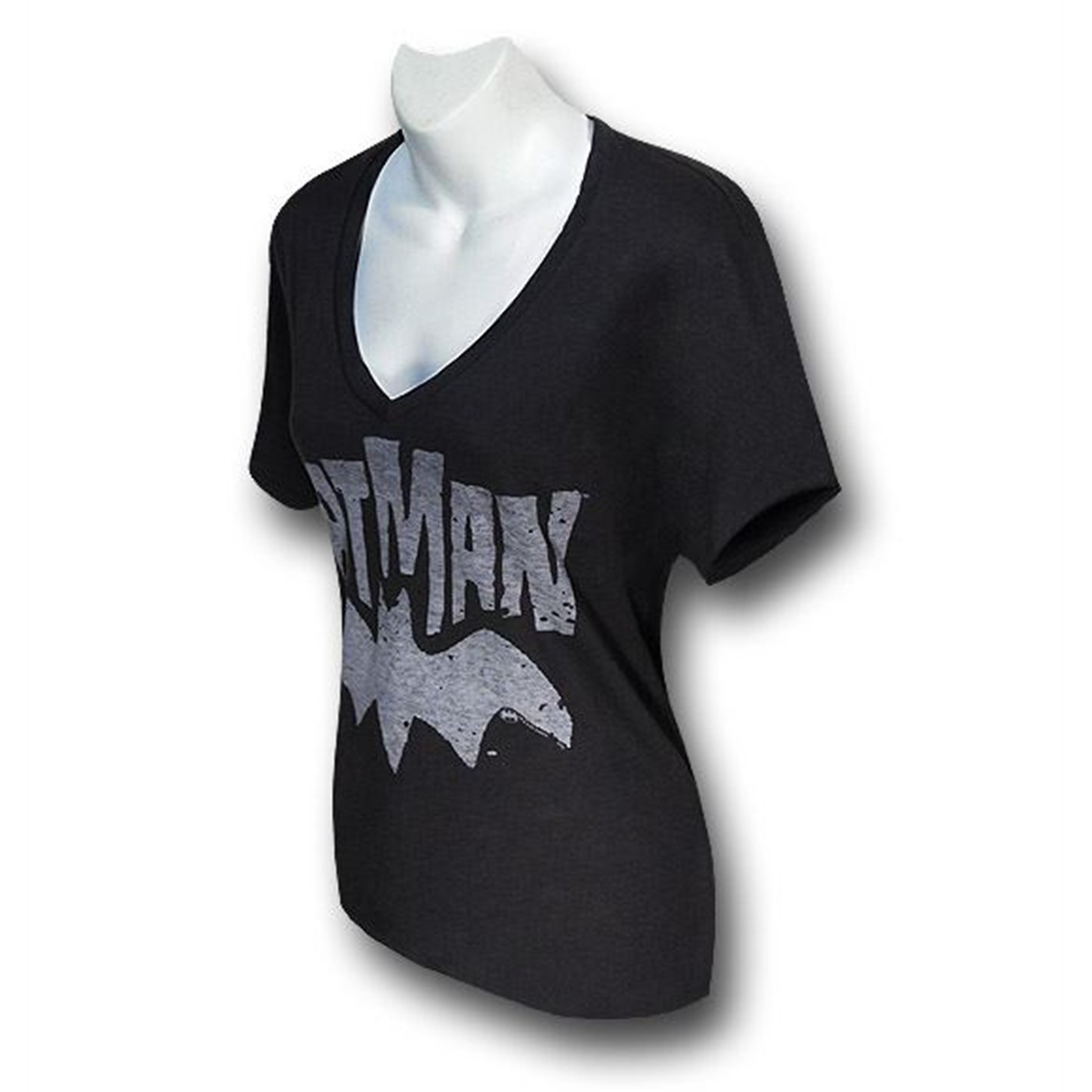 Batman White Logo Junk Food Juniors Loose Cut V-Neck T-Shirt