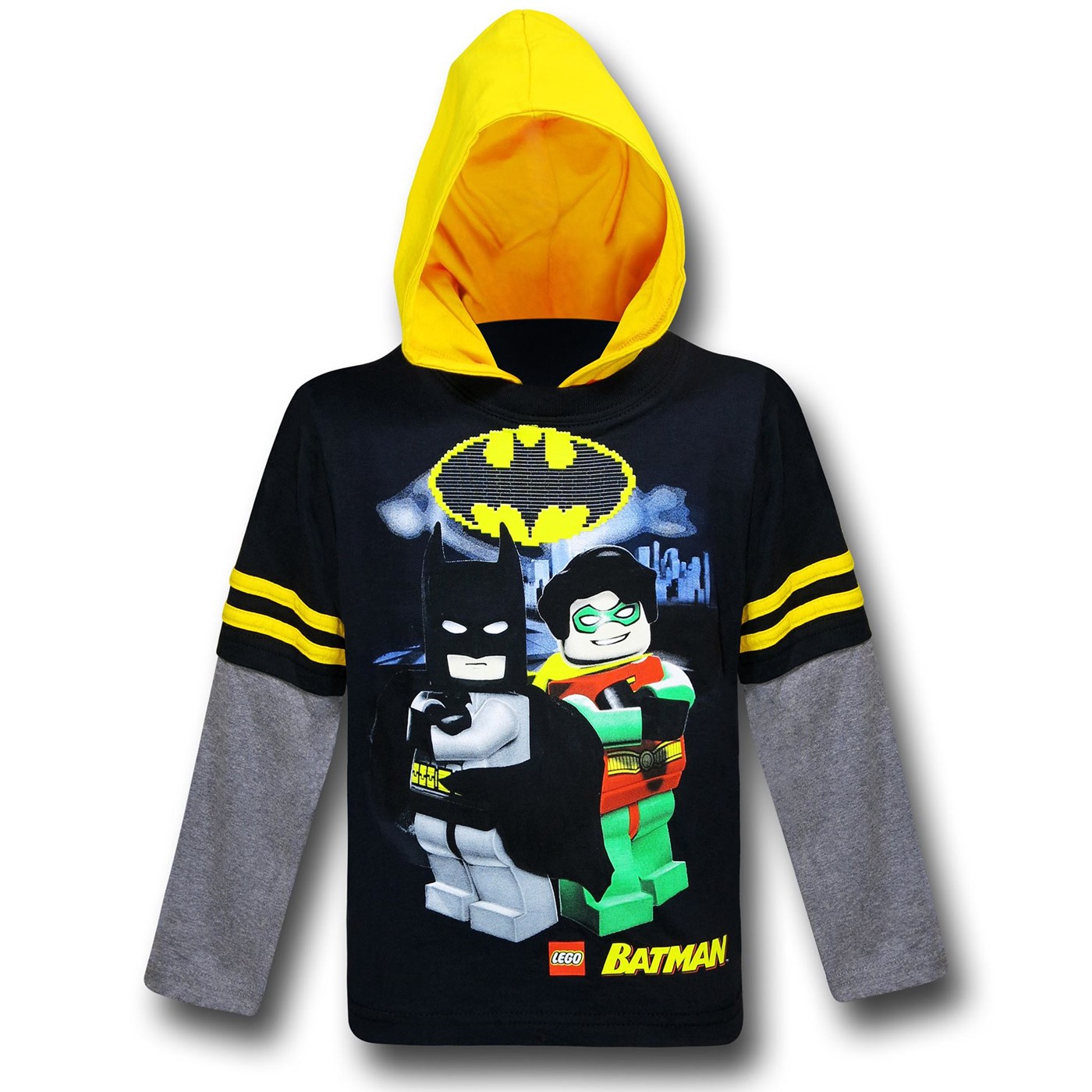 Batman Lego Hooded Kids Double-Sleeve T-Shirt