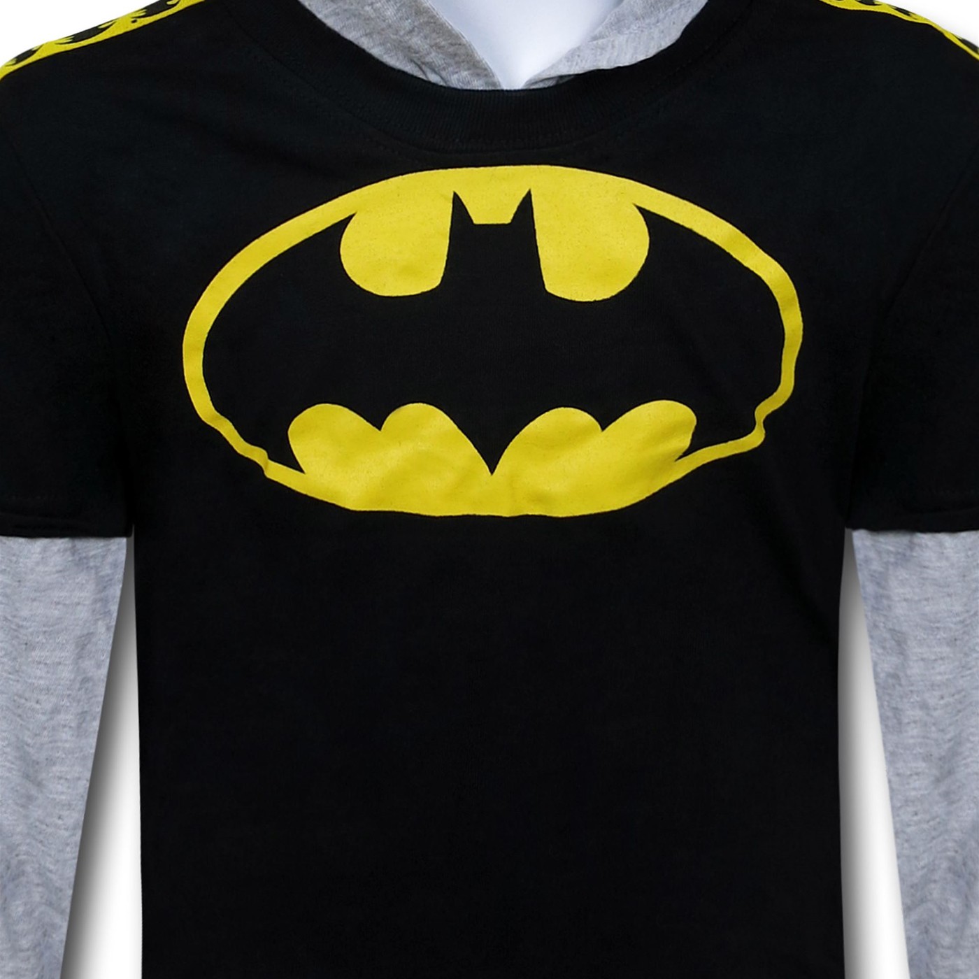 Batman Symbol Hooded Double-Sleeve Kids T-Shirt