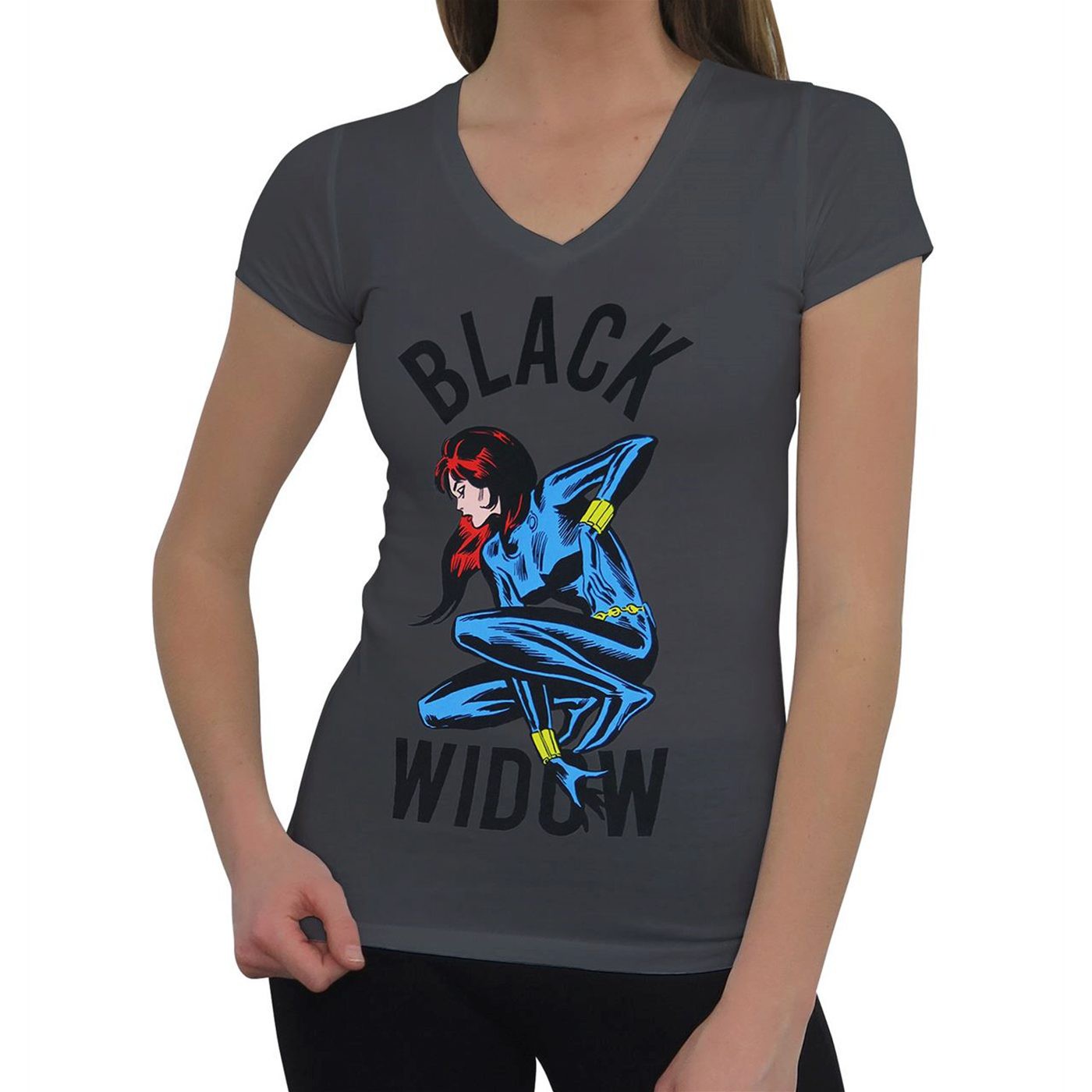 Black Widow Crouching Women's V-Neck T-Shirt