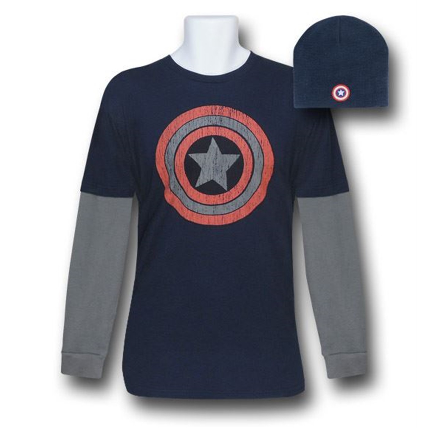 Captain America Double Sleeve Combo T-Shirt & Beanie