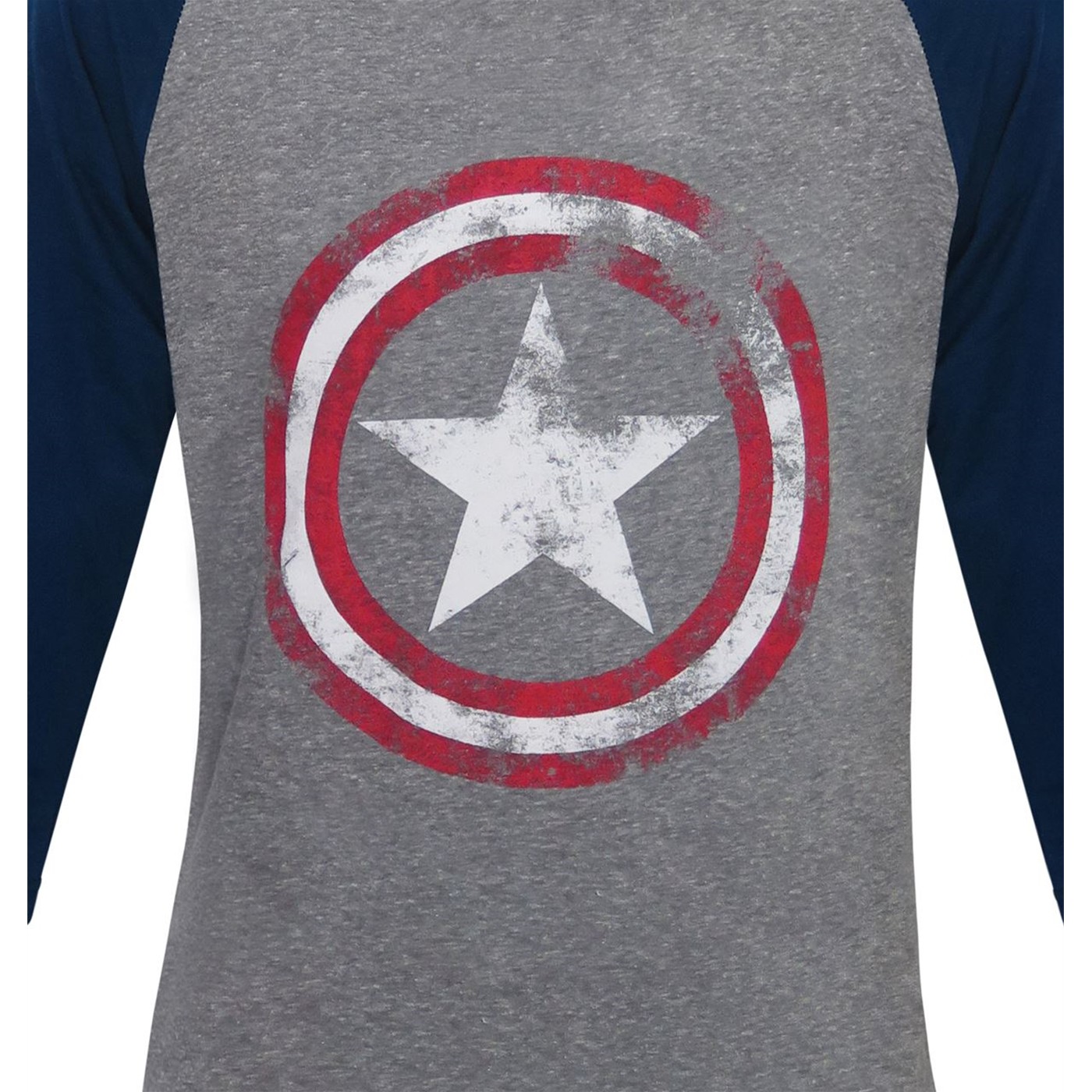 Captain America Gray Distressed Shield Baseball T-Shirt
