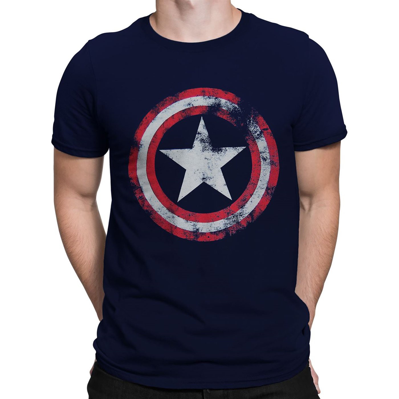 Captain America Distressed Shield Navy T-Shirt