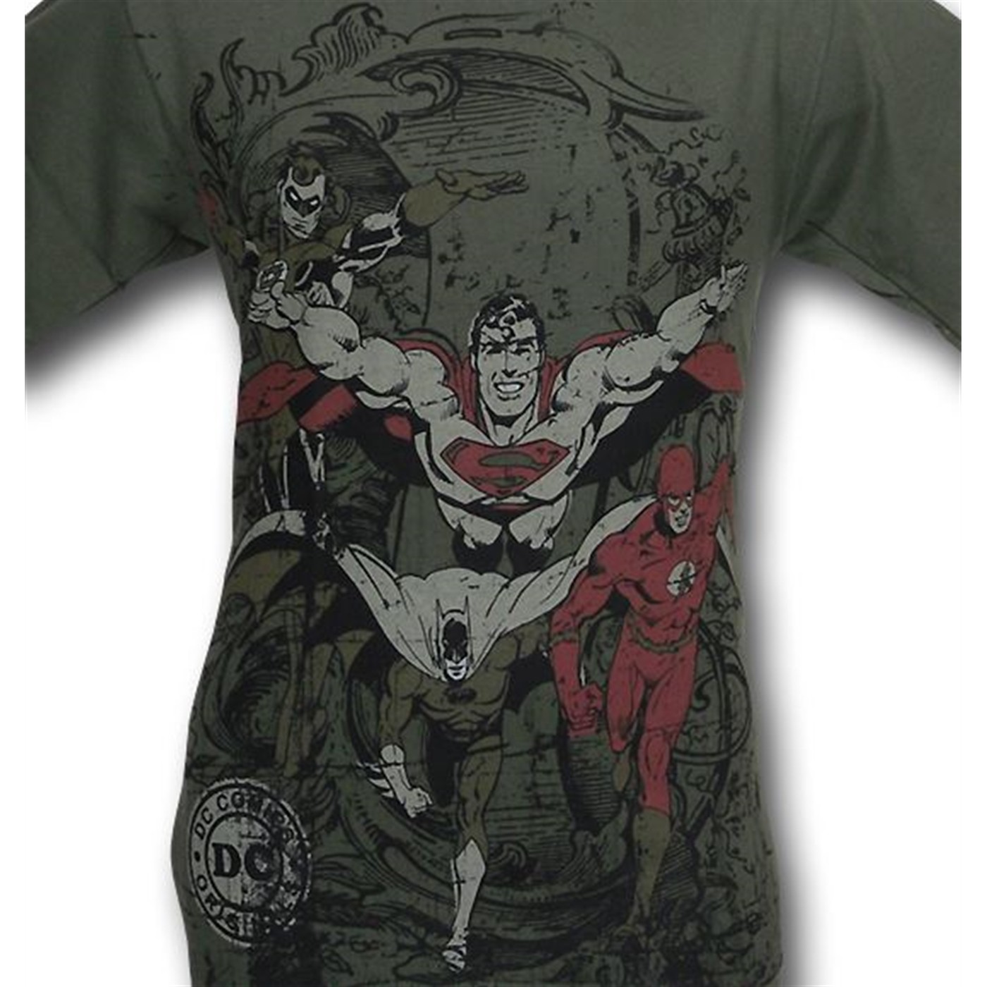 DC JLA Heroes Pursuit Military Green T-Shirt