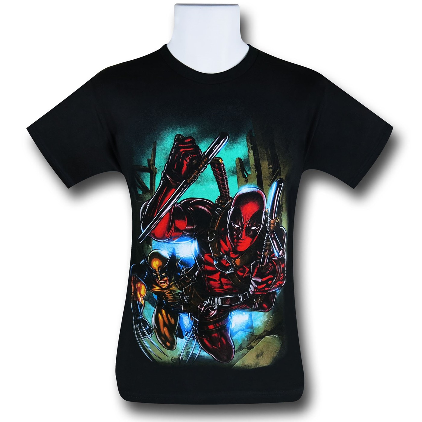 Deadpool and Wolverine Charge on Black T-Shirt