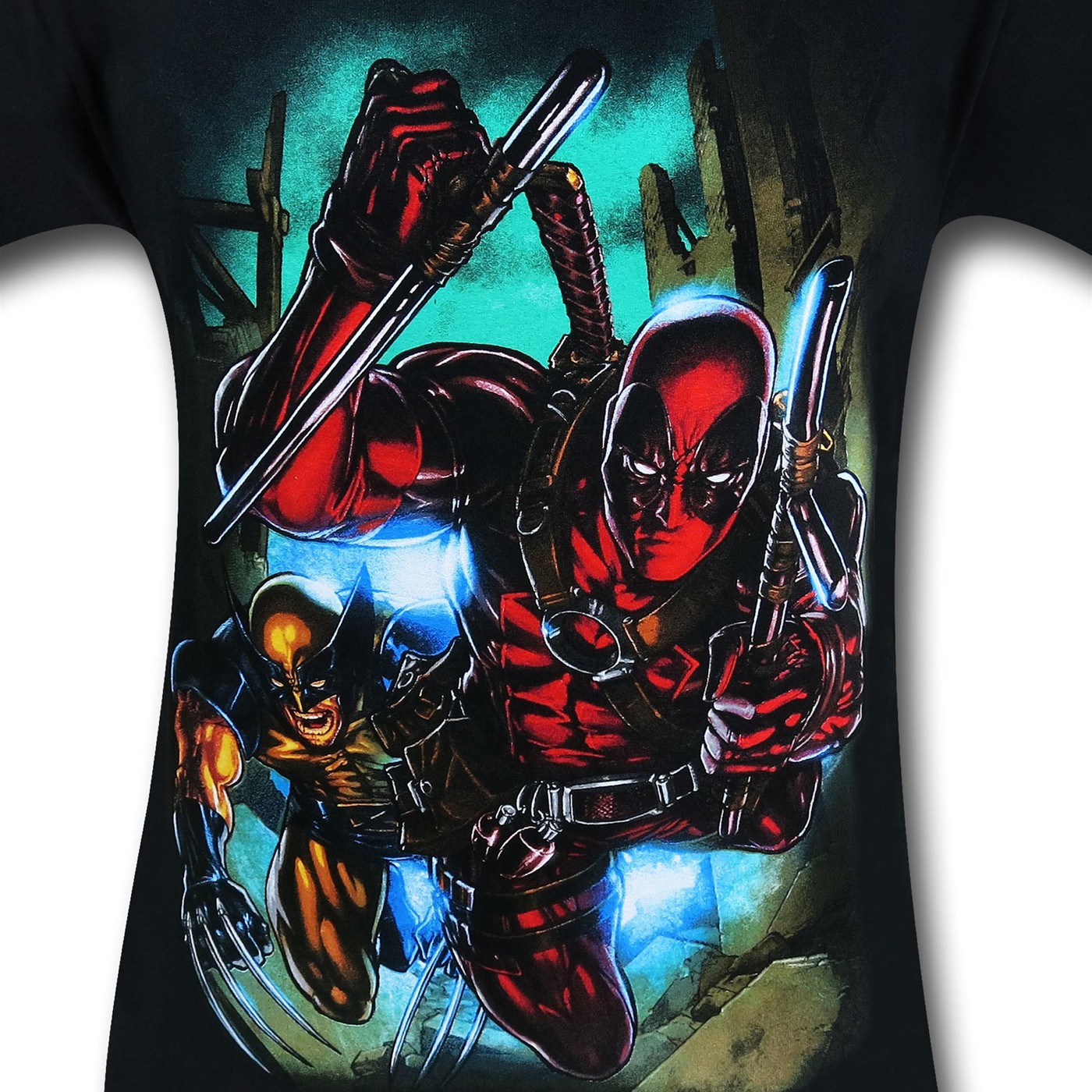 Deadpool and Wolverine Charge on Black T-Shirt