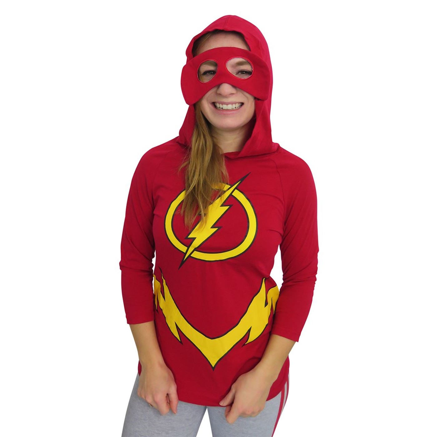 Flash Hooded Mask Women's Costume Long Sleeve T-Shirt