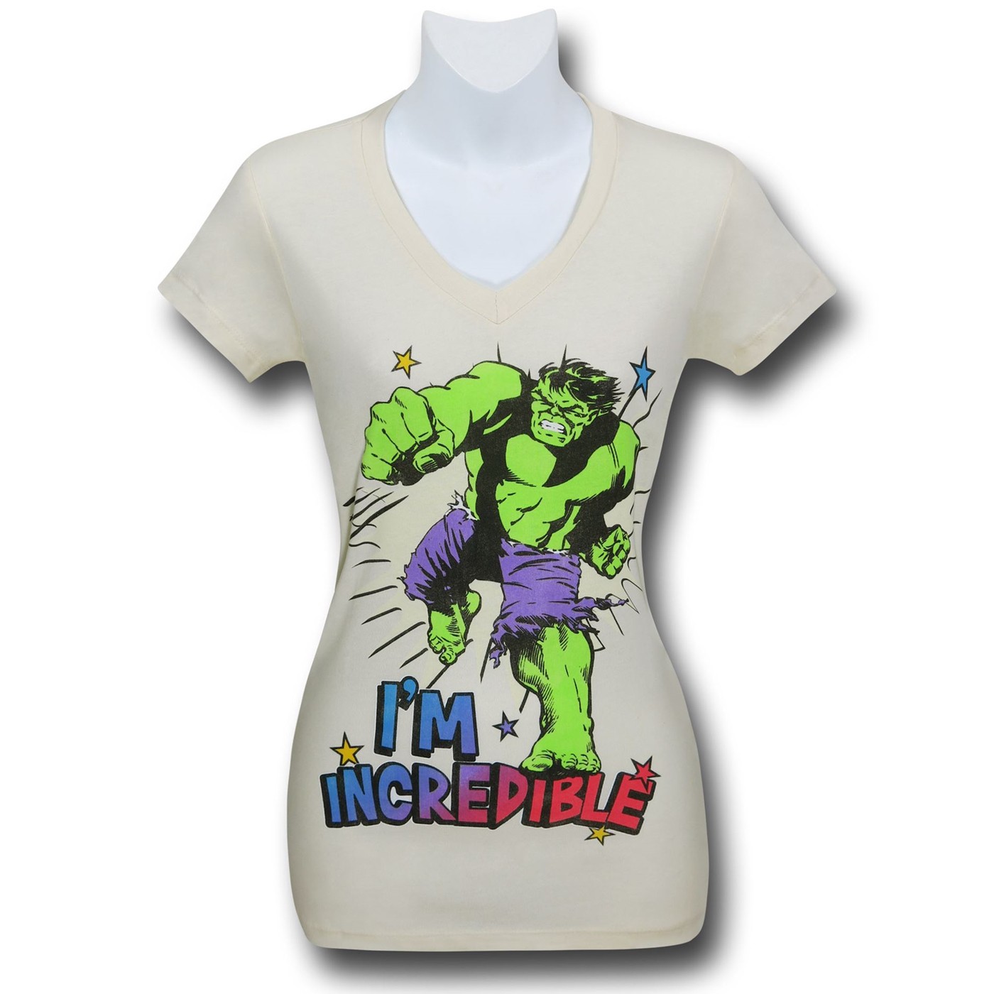 Hulk Womens I'm Incredible V-Neck TAN T-Shirt