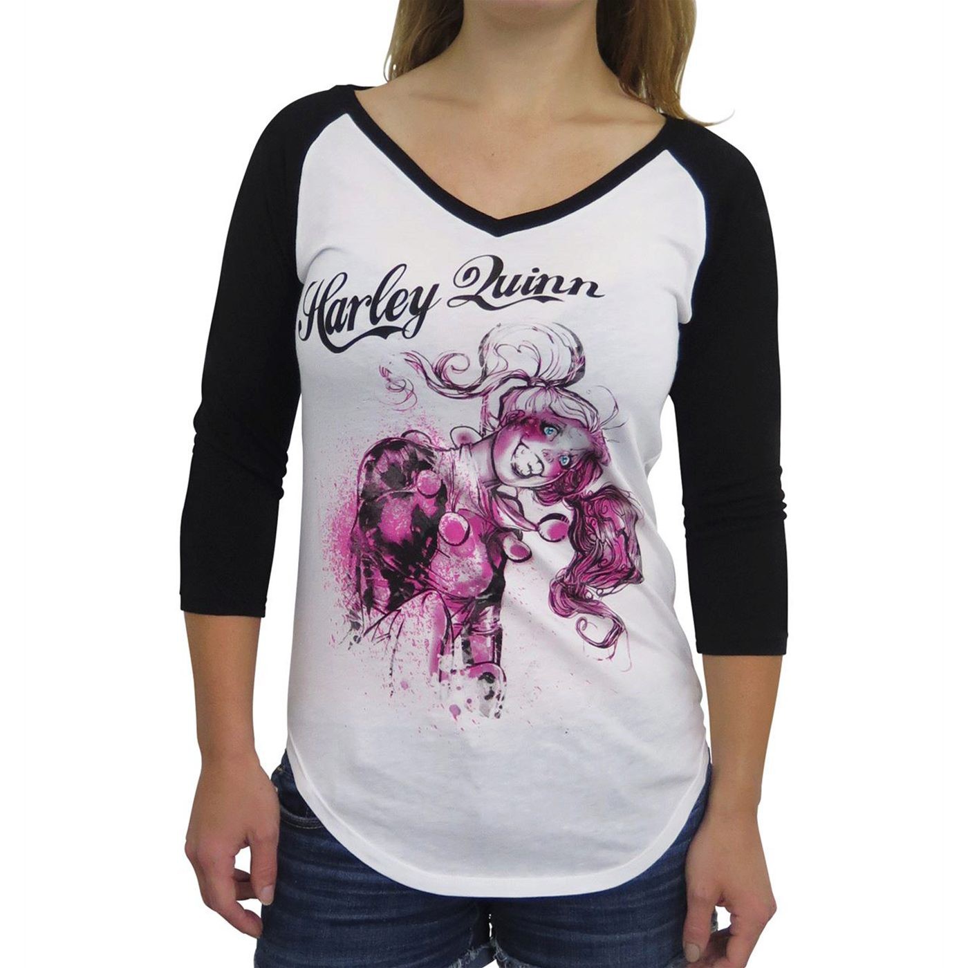Harley Quinn Women's V-Neck Baseball T-Shirt
