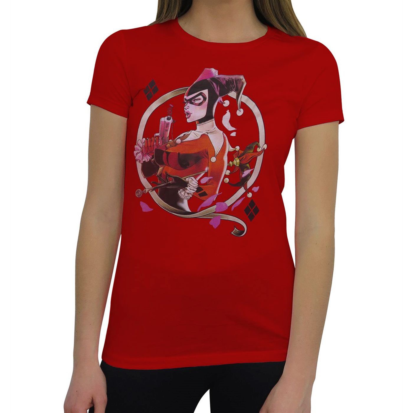 Harley Quinn Image on Red Women's T-Shirt