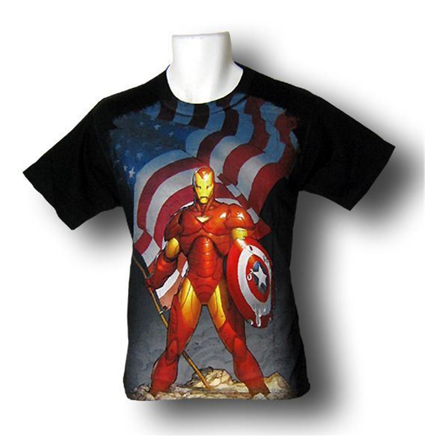Iron Man with Flag and Shield T-Shirt