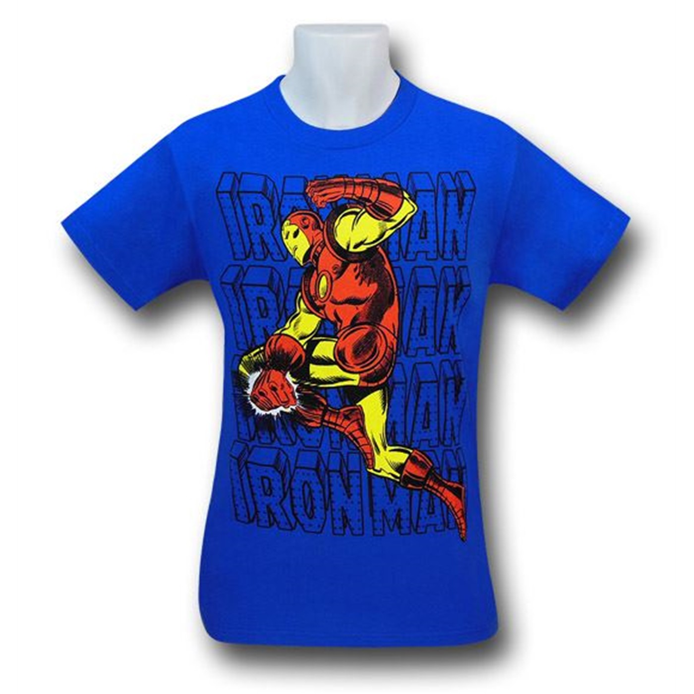 Iron Man Punch Over Logo Blue 30 Single T-Shirt