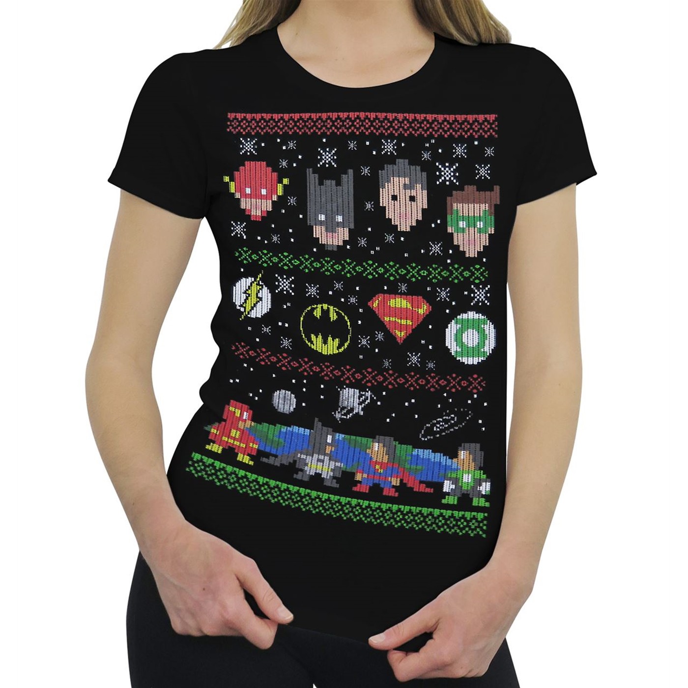 Justice League 8-Bit Ugly Sweater Women's T-Shirt
